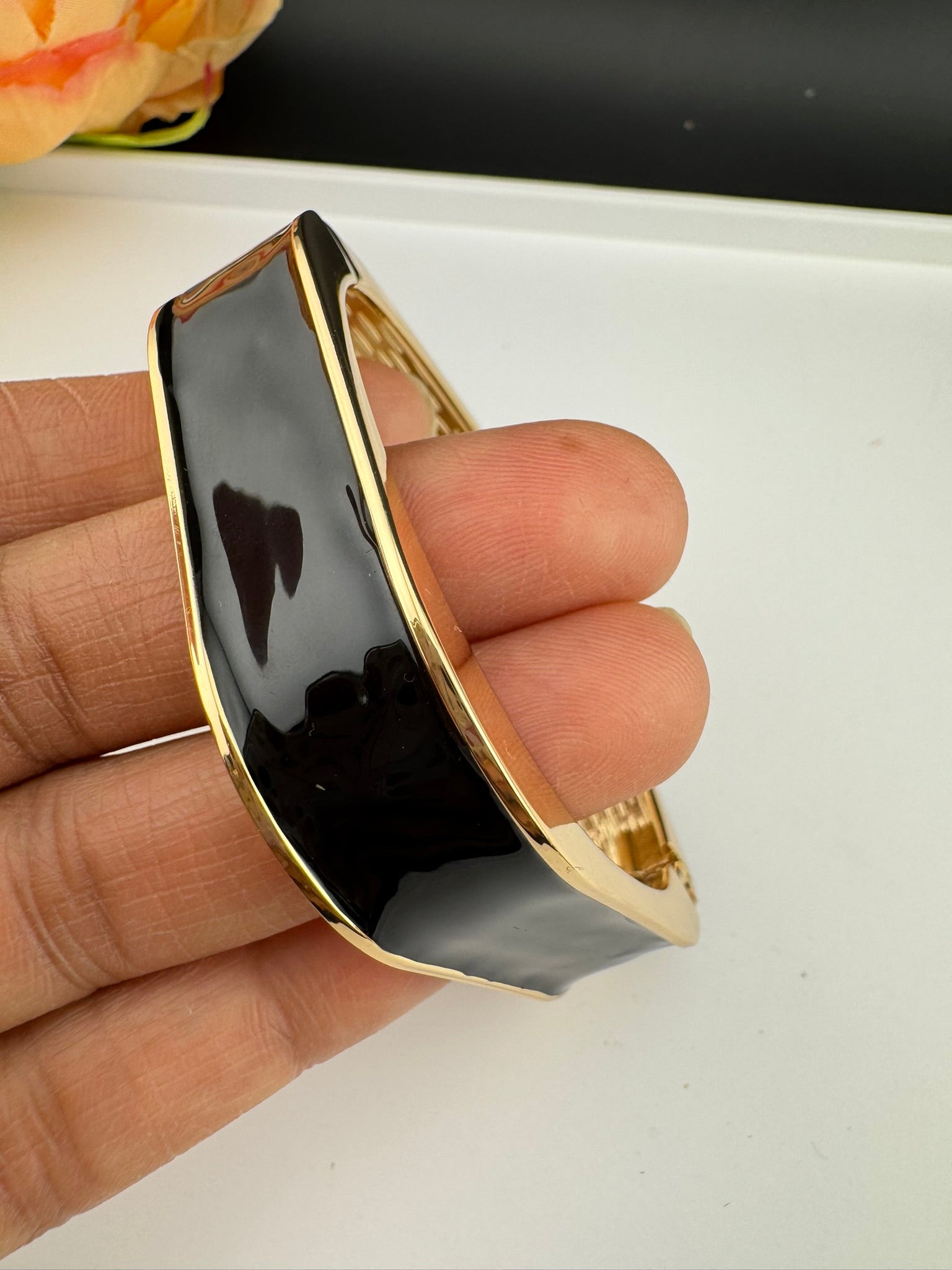 Openable Square Cuff Bracelet in Enamel and gold polish is Designer inspired Broad bangle/Indian Bracelet/Everyday Bracelet/Fits upto 2.6"