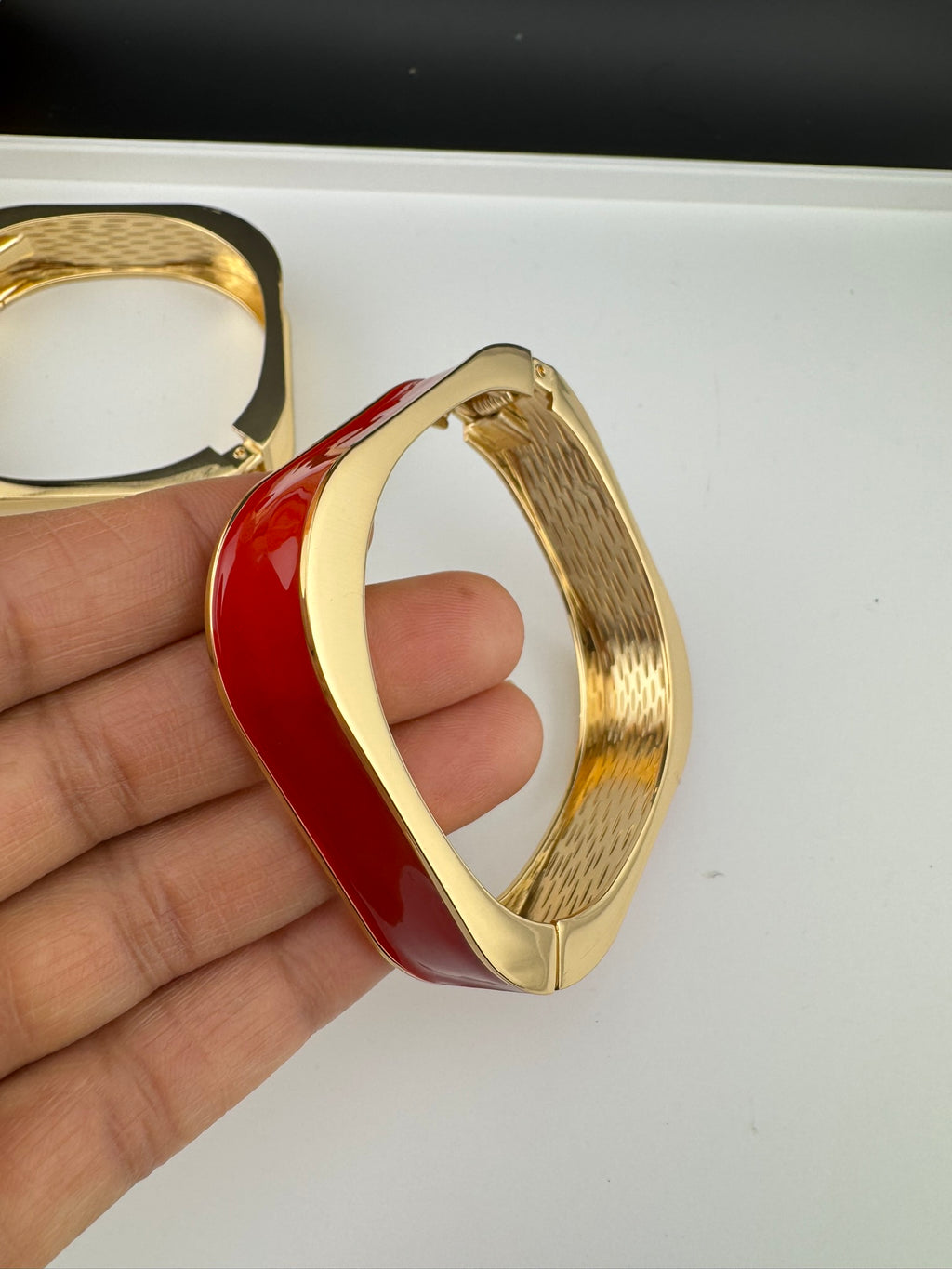 Openable Square Cuff Bracelet in Enamel and gold polish is Designer inspired Broad bangle/Indian Bracelet/Everyday Bracelet/Fits upto 2.6"