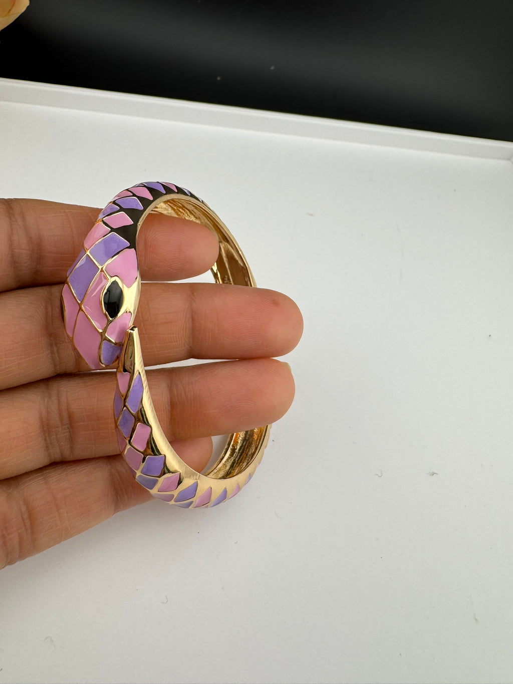 Openable Sleek Cuff Bracelet in Enamel and gold polish Snake Bracelet bangle/Indian Bracelet/Everyday Bracelet/Fits upto 2.6"