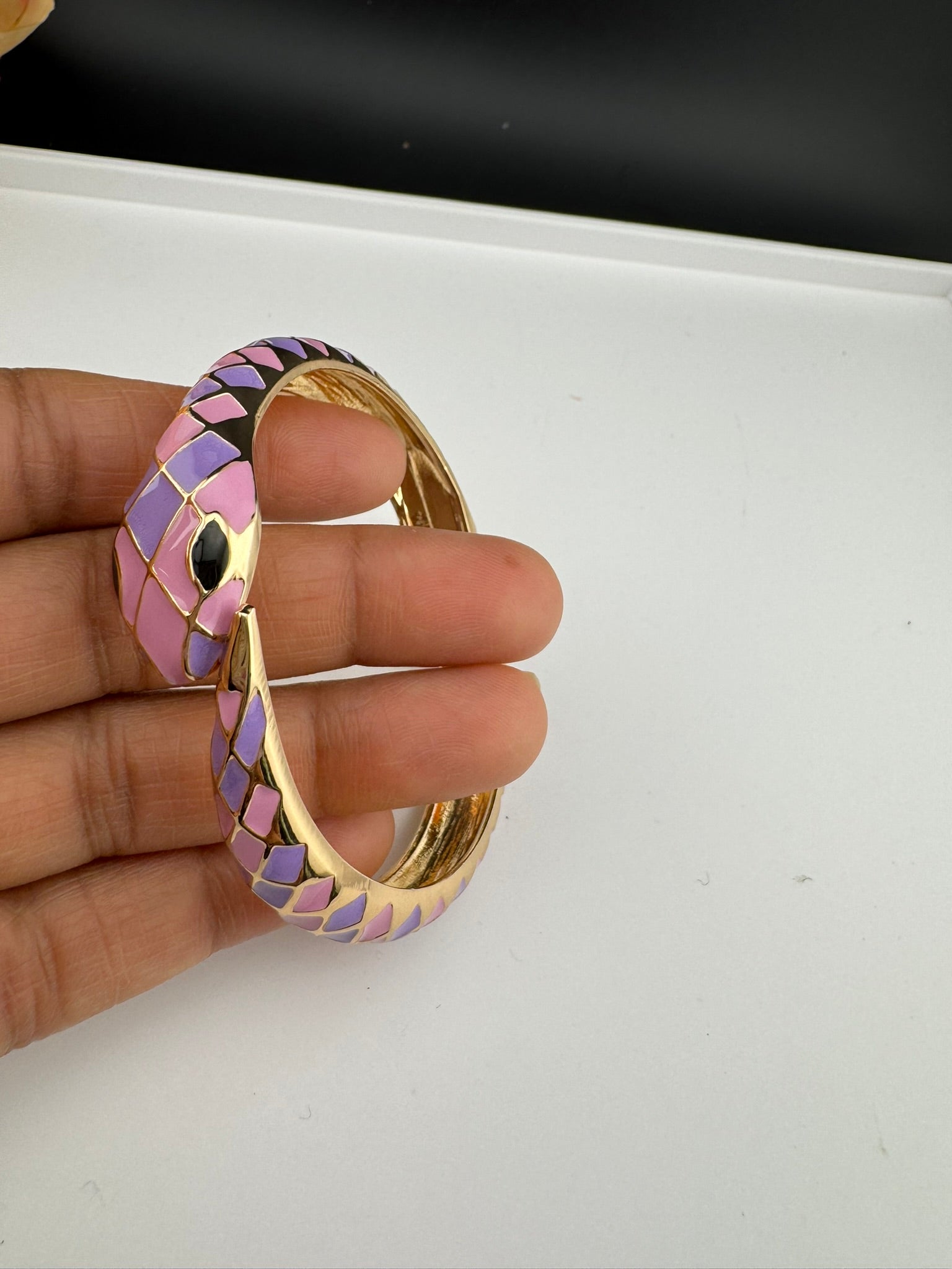 Openable Sleek Cuff Bracelet in Enamel and gold polish Snake Bracelet bangle/Indian Bracelet/Everyday Bracelet/Fits upto 2.6"
