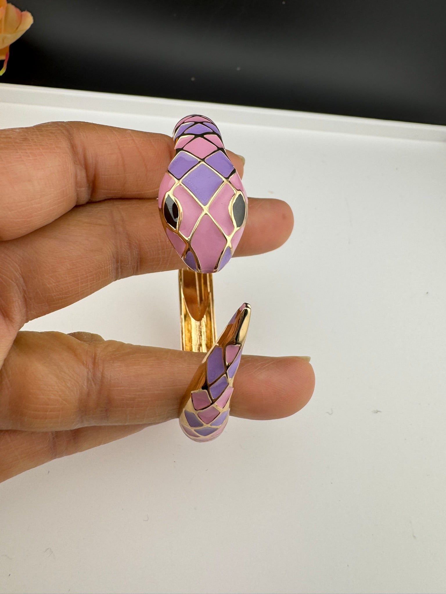 Openable Sleek Cuff Bracelet in Enamel and gold polish Snake Bracelet bangle/Indian Bracelet/Everyday Bracelet/Fits upto 2.6"