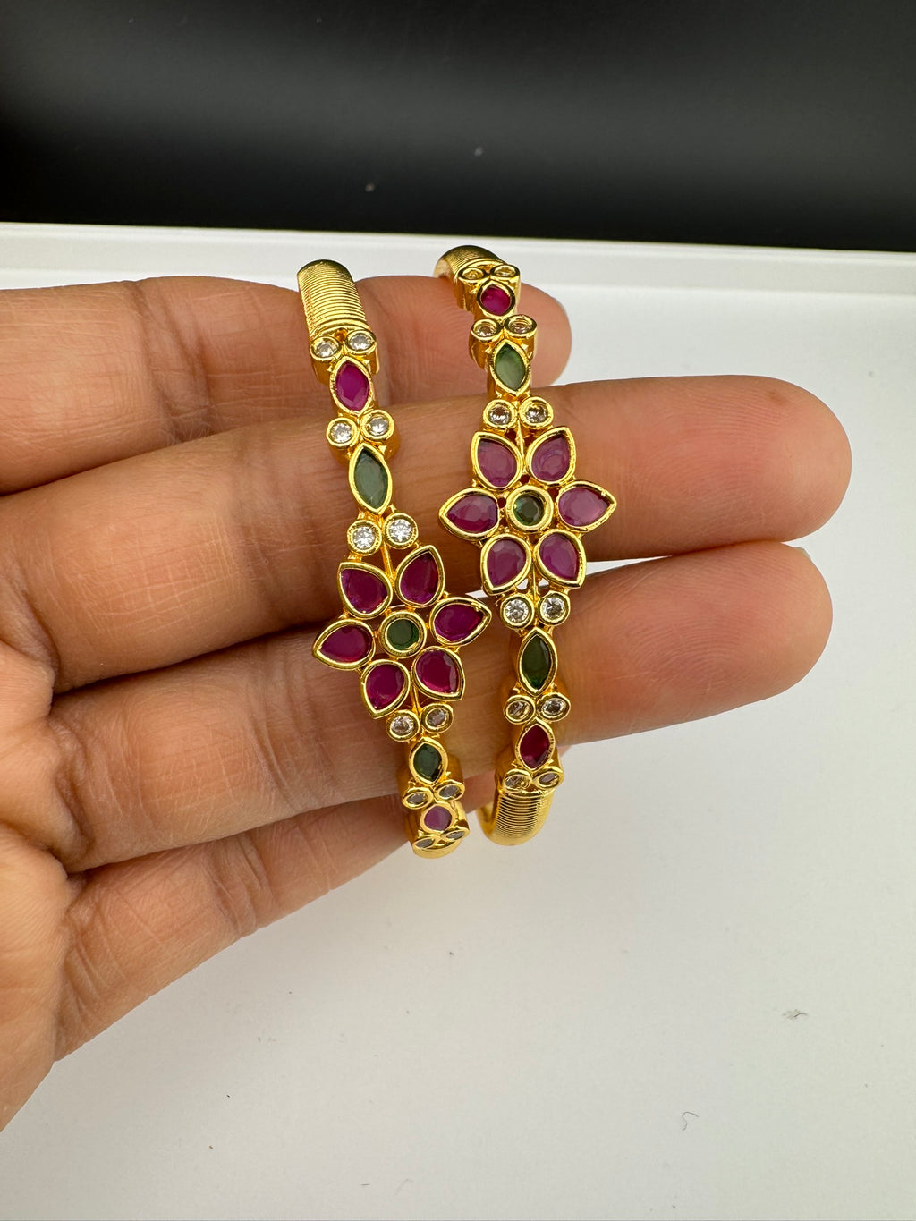 Matt Gold polish with stones kada set is Amrapali inspired Designer bangles set of 2/Indian Kada/Rajwadi Bangle/Size 2.4", 2.6" & 2.8"