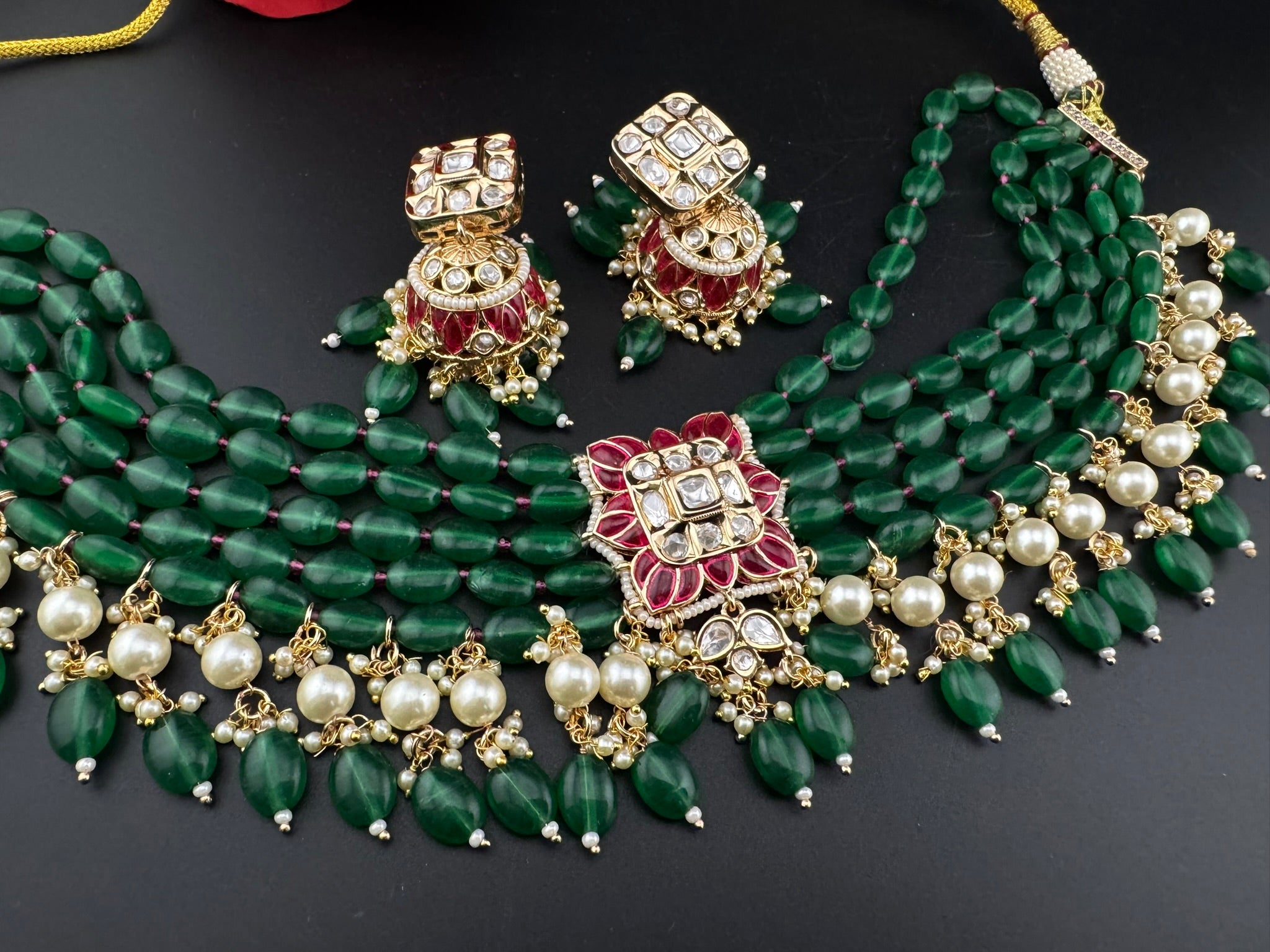 Premium Quality Tyaani inspired Pachi kundan choker Necklace set with jhumka earrings/Sonakshi wedding necklace/emerald green choker set