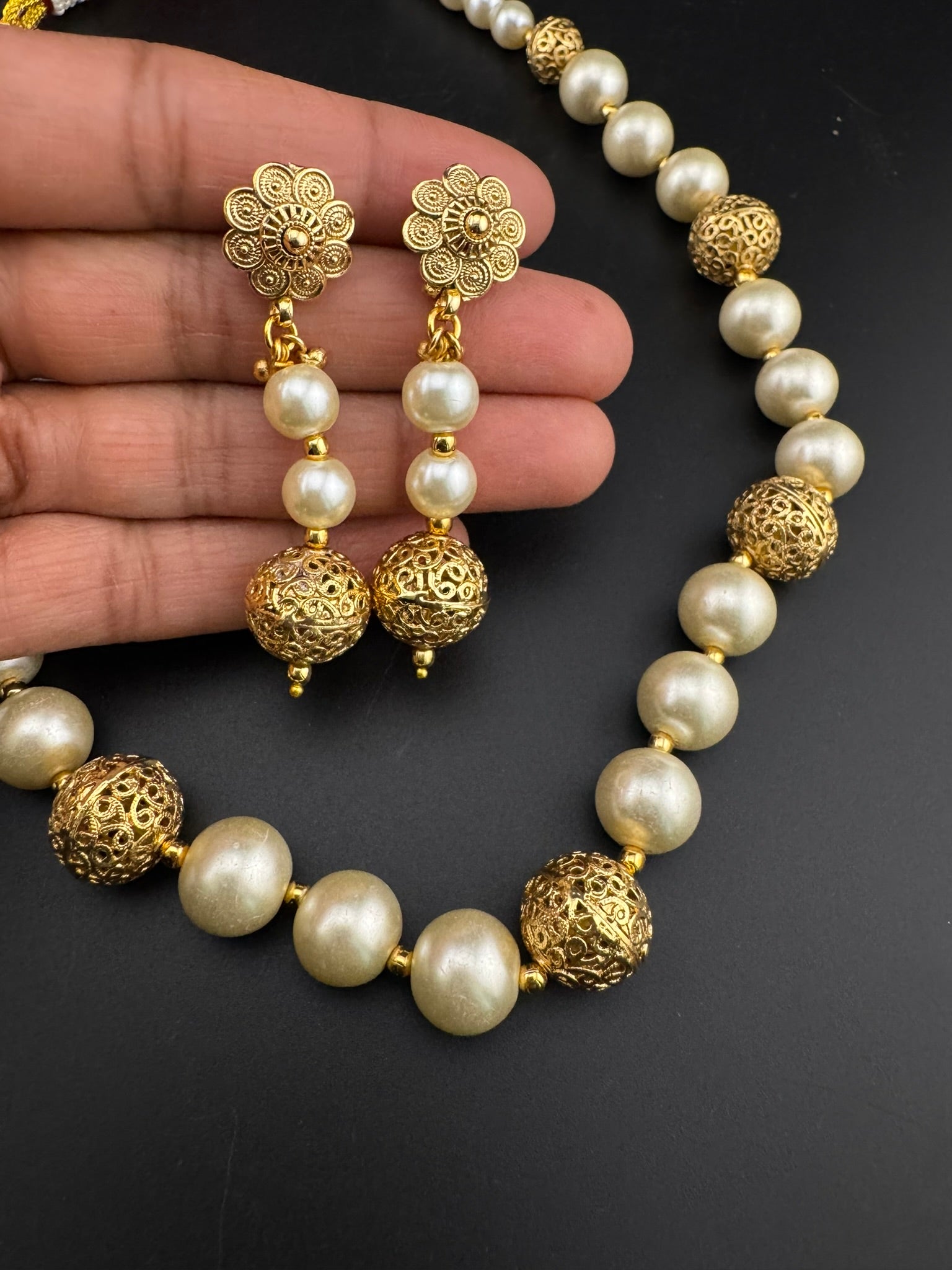 Premium Quality Traditional Gold and Pearl Long Necklace with long earrings/Indian Bridal necklace/Matar Mala/Rani Haar/Gold Plated jewelry