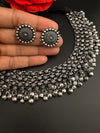 Premium Quality Oxidized silver polish German silver Antique looking with stud earrings and necklace set/Indian Necklace set/Garbha jewelry