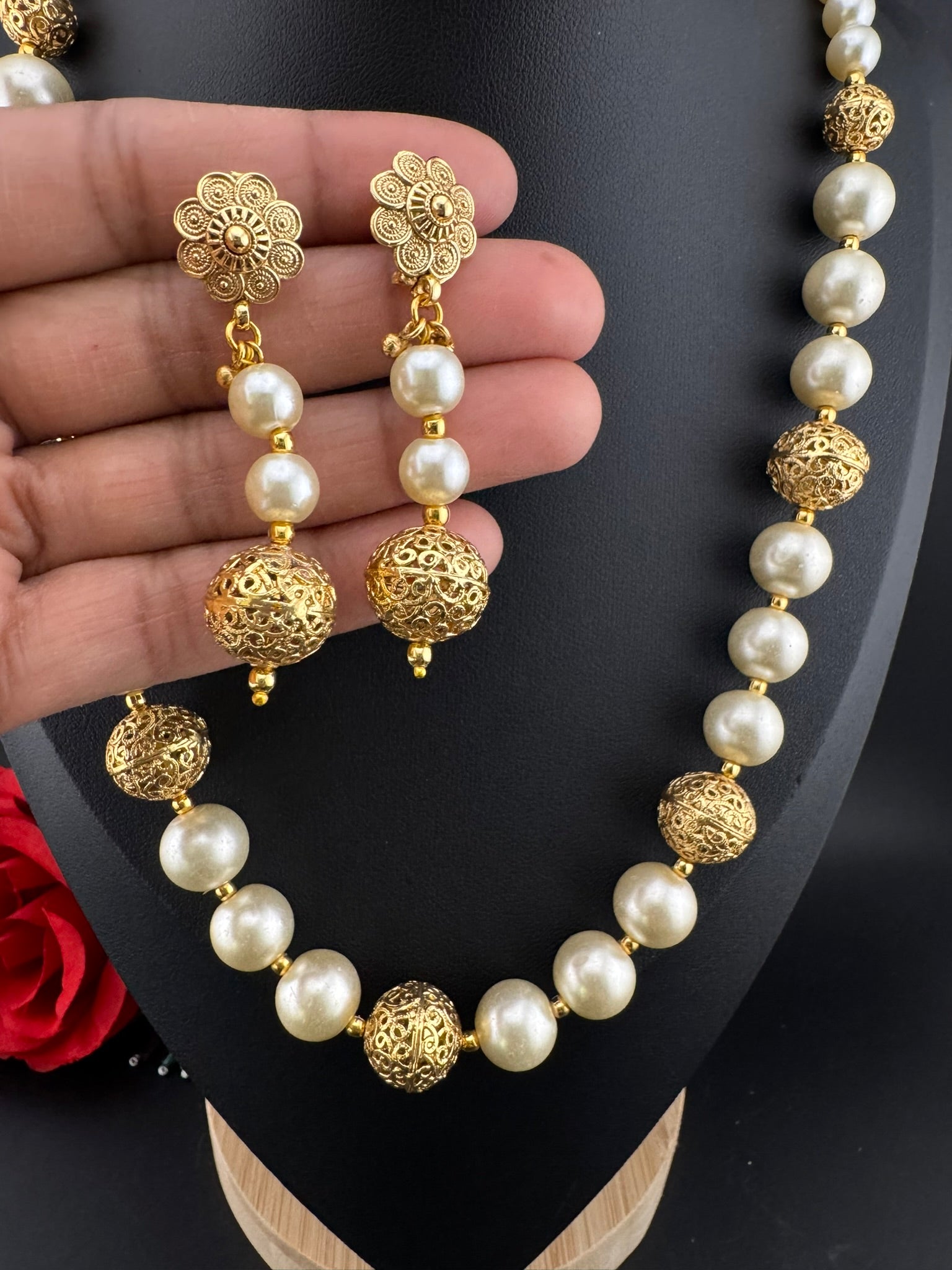 Premium Quality Traditional Gold and Pearl Long Necklace with long earrings/Indian Bridal necklace/Matar Mala/Rani Haar/Gold Plated jewelry
