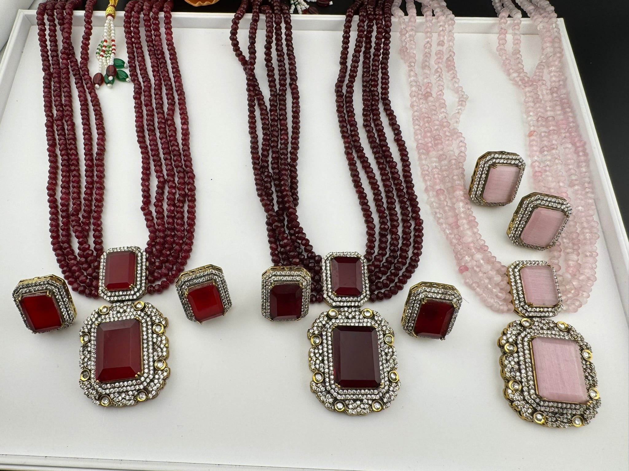 Premium Quality fusion necklace with CZ Pendant, natural stones, onyx beads Long Necklace set/Rani Haar/Indian jewelry/bridal necklace set