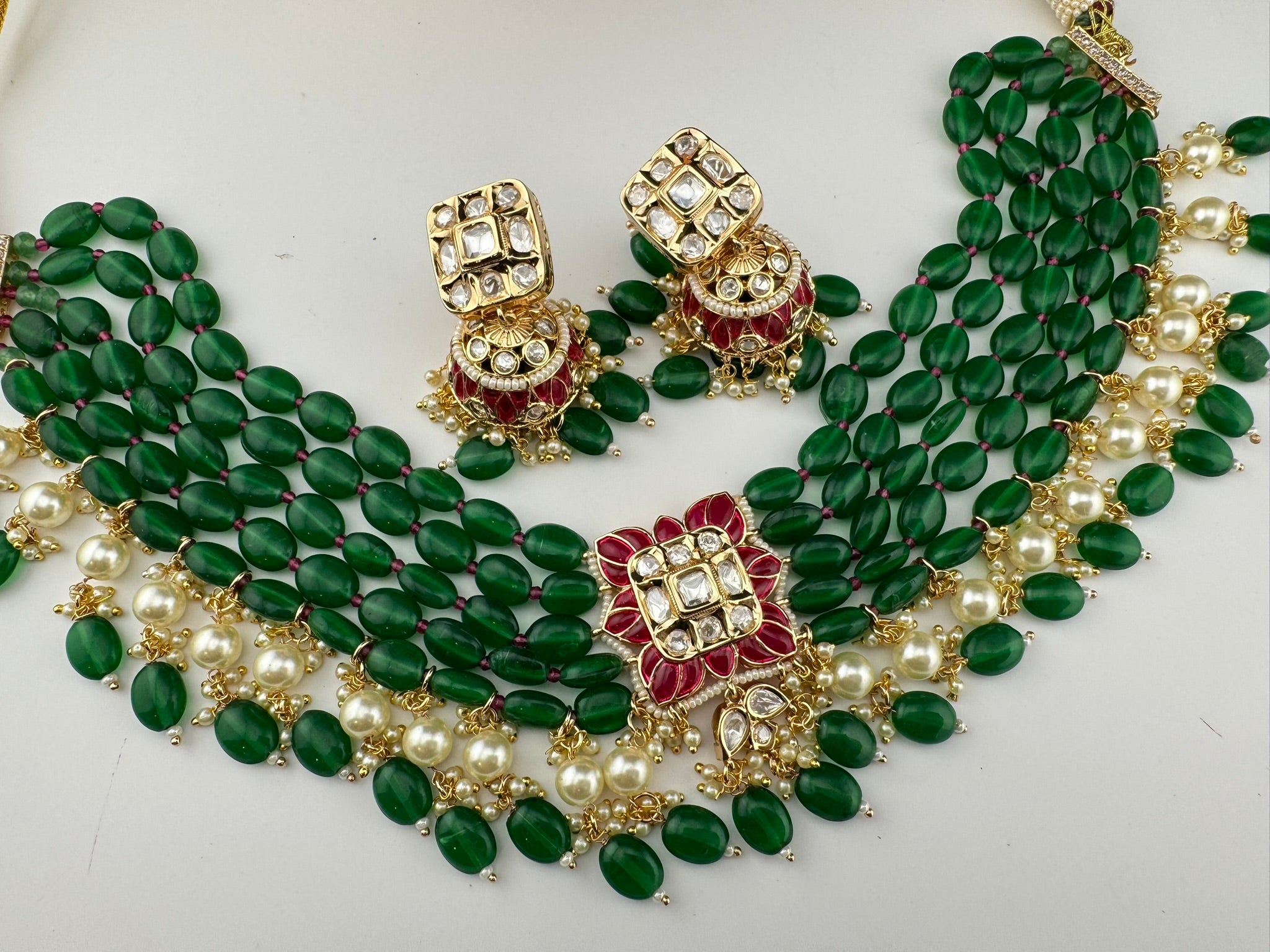 Premium Quality Tyaani inspired Pachi kundan choker Necklace set with jhumka earrings/Sonakshi wedding necklace/emerald green choker set