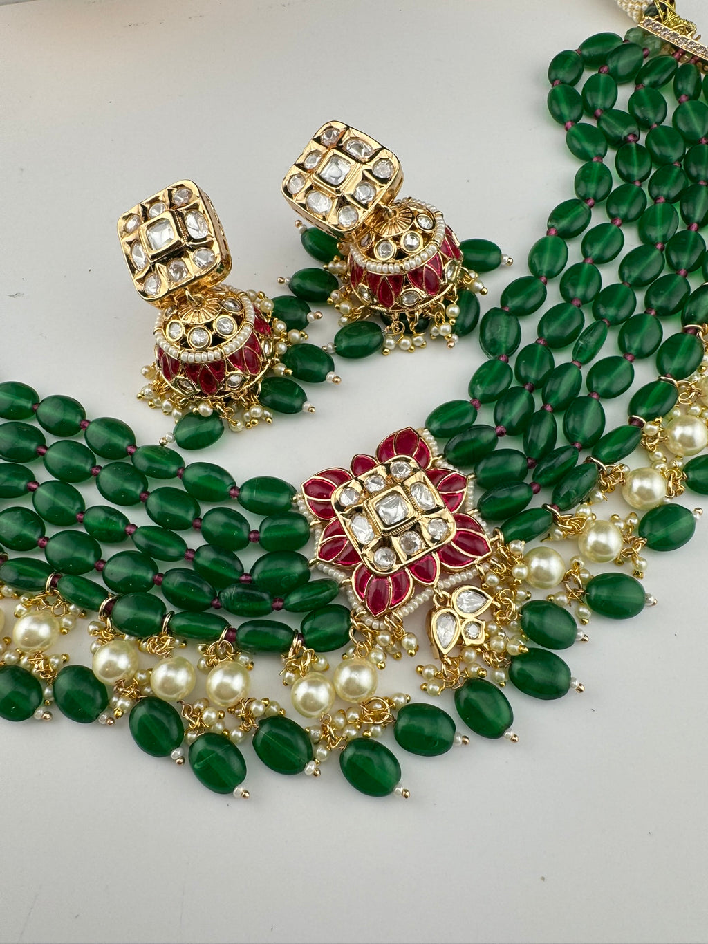 Premium Quality Tyaani inspired Pachi kundan choker Necklace set with jhumka earrings/Sonakshi wedding necklace/emerald green choker set