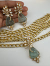 Premium Quality Chunky Gold chain and doublet stone choker Necklace set with earrings/Light green choker set/Stylish thick chunky choker set