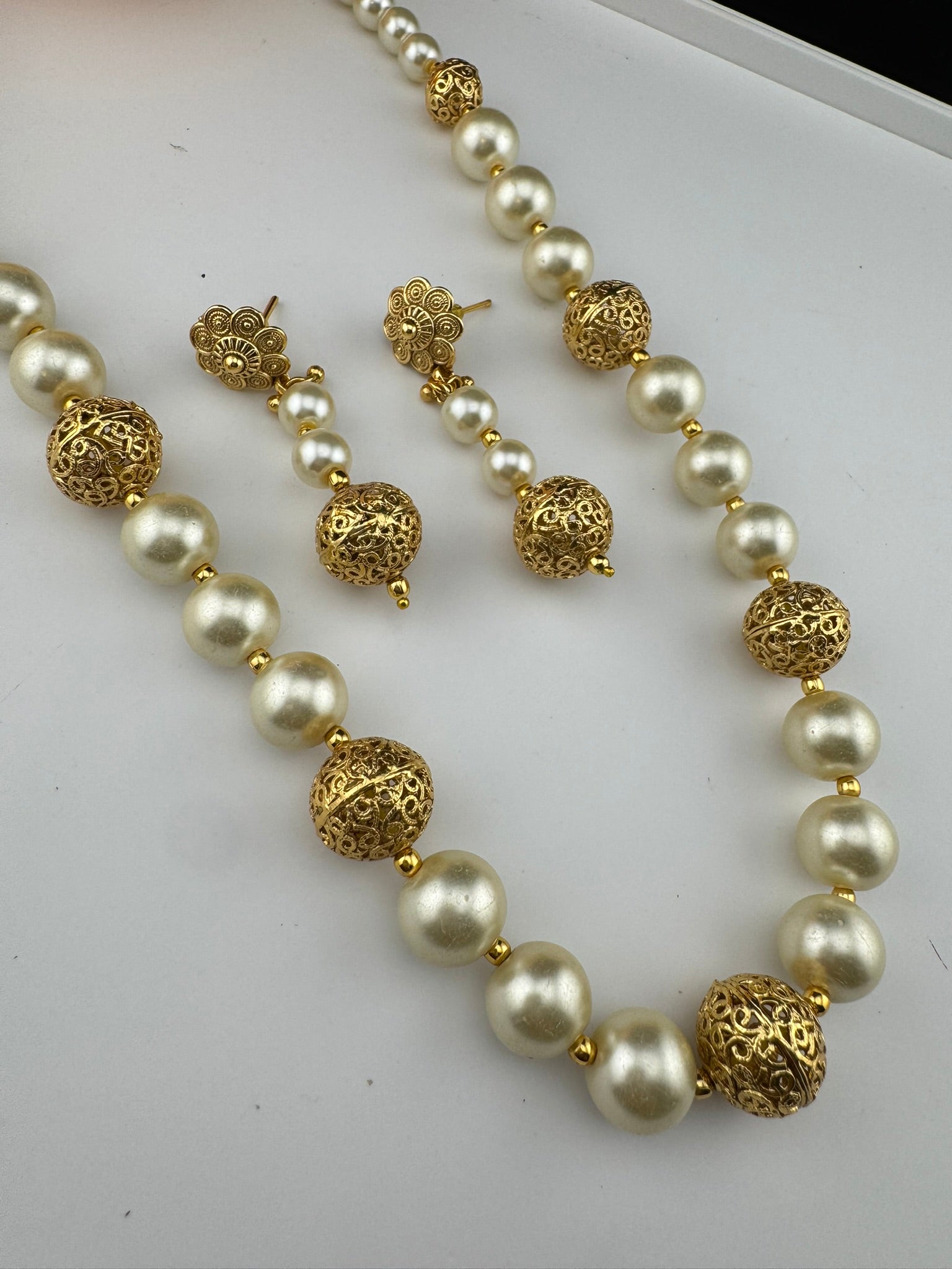 Premium Quality Traditional Gold and Pearl Long Necklace with long earrings/Indian Bridal necklace/Matar Mala/Rani Haar/Gold Plated jewelry