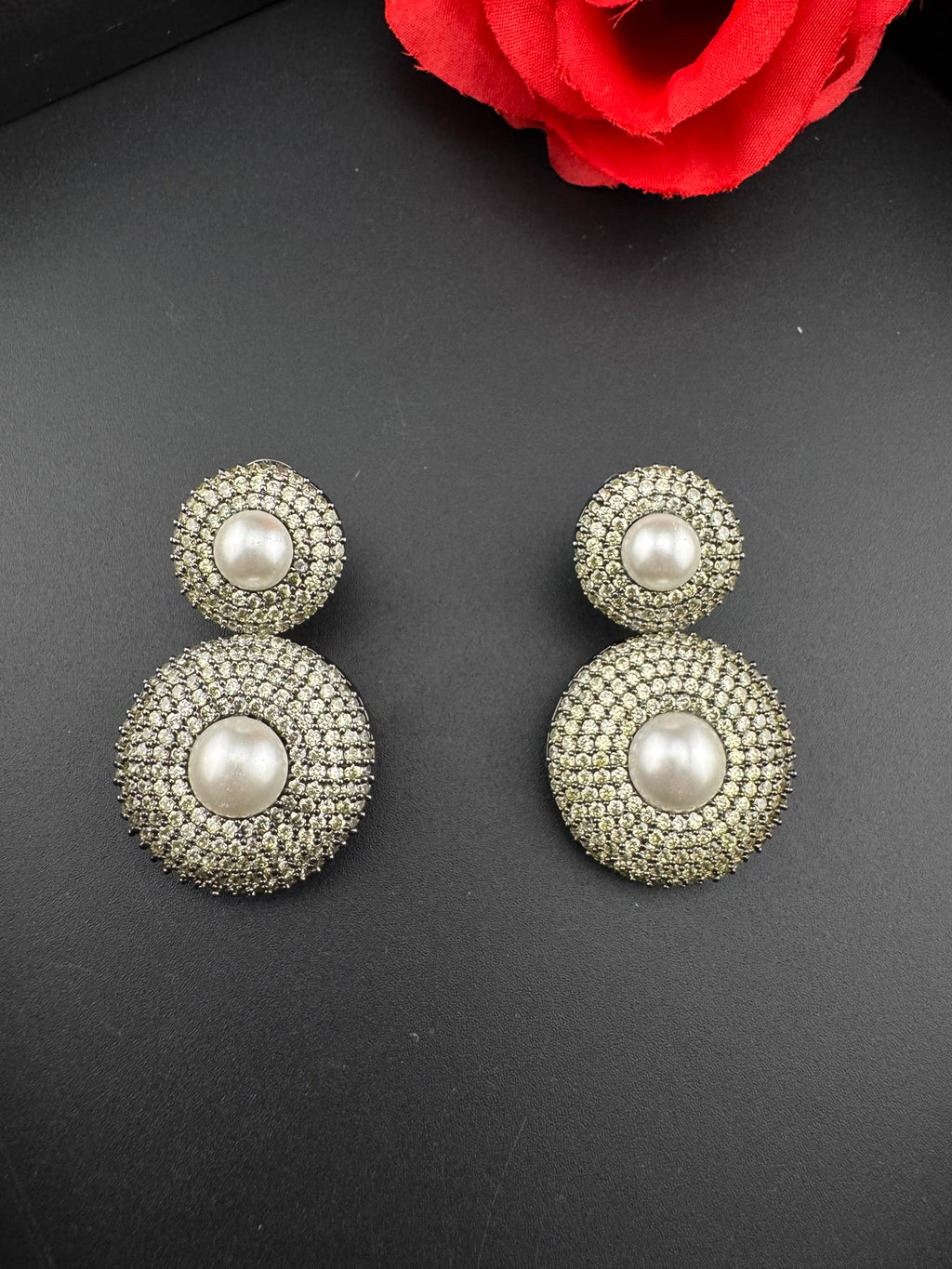 Premium Nano Setting Light Lemon green Cubic Zirconia with Pearls is Victorian designer Inspired Statement Drop Dangle earring/Lightweight