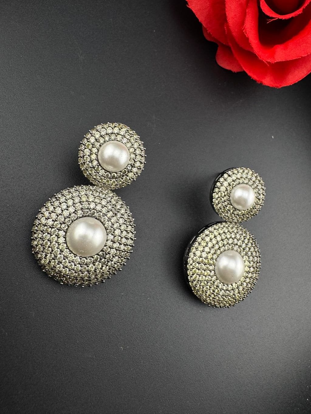 Premium Nano Setting Light Lemon green Cubic Zirconia with Pearls is Victorian designer Inspired Statement Drop Dangle earring/Lightweight