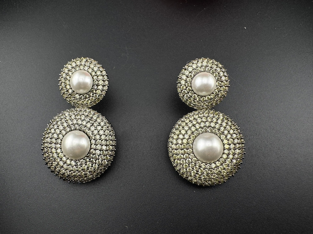 Premium Nano Setting Light Lemon green Cubic Zirconia with Pearls is Victorian designer Inspired Statement Drop Dangle earring/Lightweight