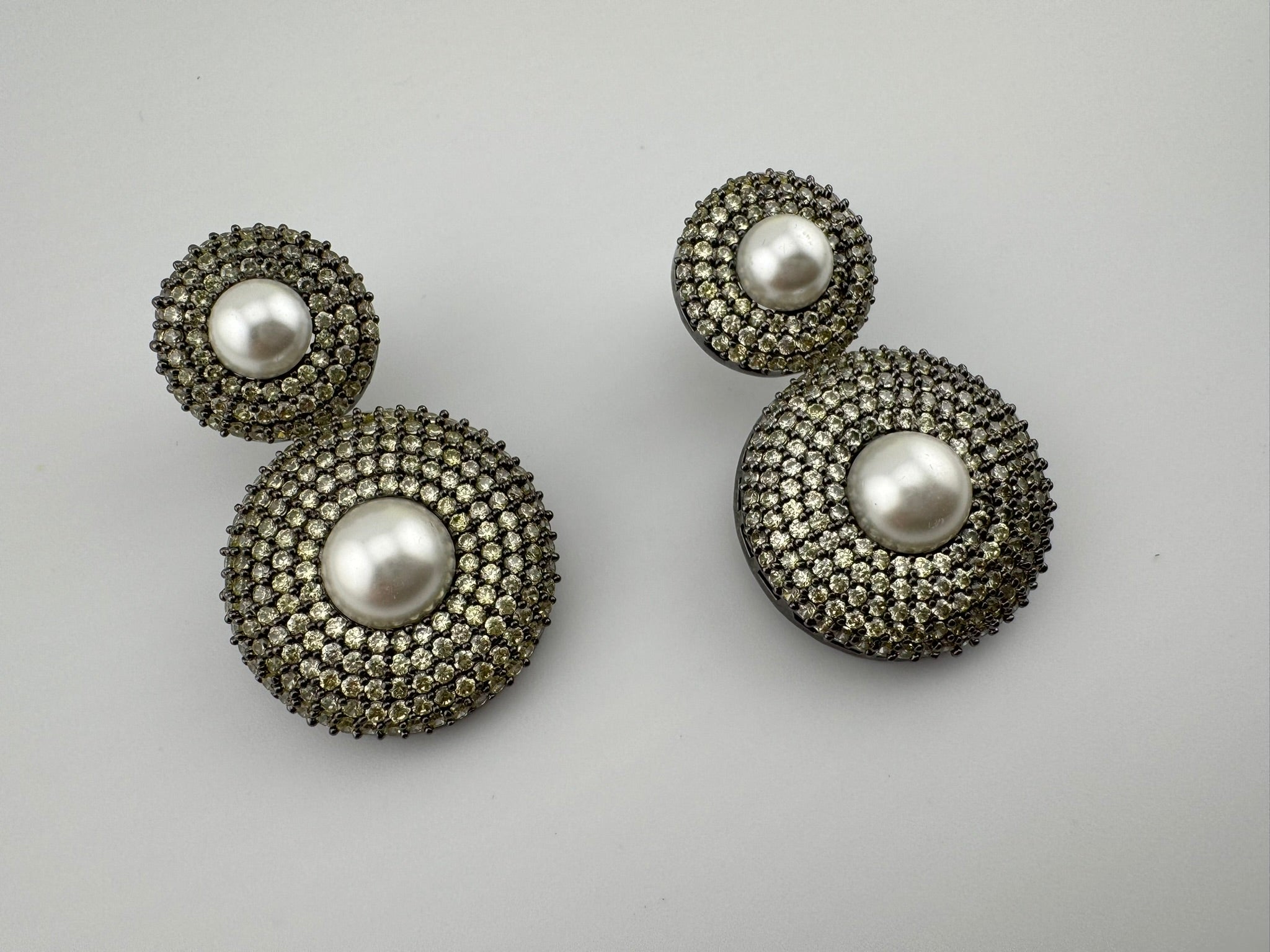 Premium Nano Setting Light Lemon green Cubic Zirconia with Pearls is Victorian designer Inspired Statement Drop Dangle earring/Lightweight