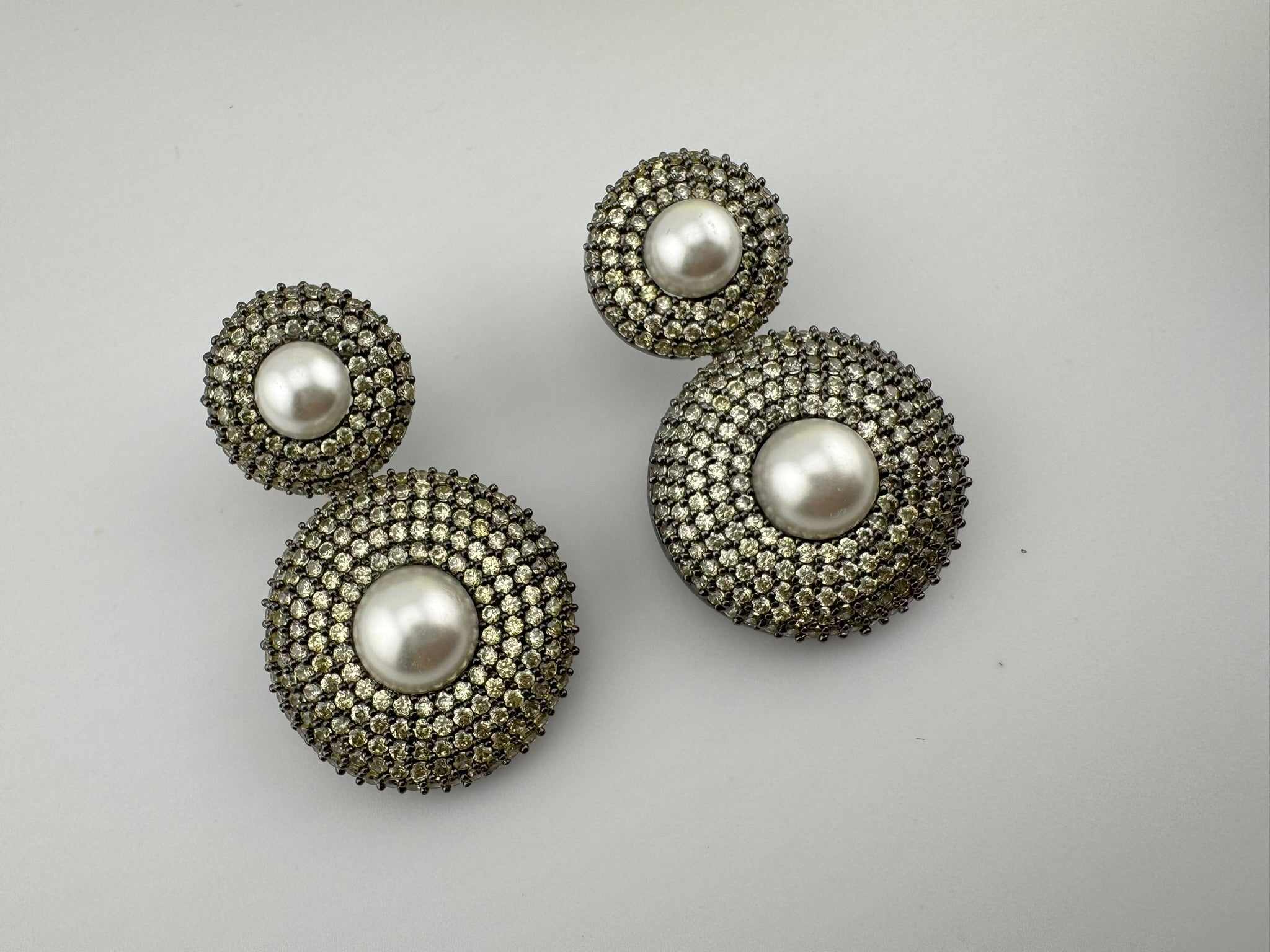 Premium Nano Setting Light Lemon green Cubic Zirconia with Pearls is Victorian designer Inspired Statement Drop Dangle earring/Lightweight