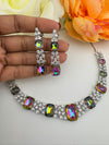Pink and Multicolor Premium Designer Necklace set with Swarovski crystals, Cubic Zirconia, Bridal Wear Necklace