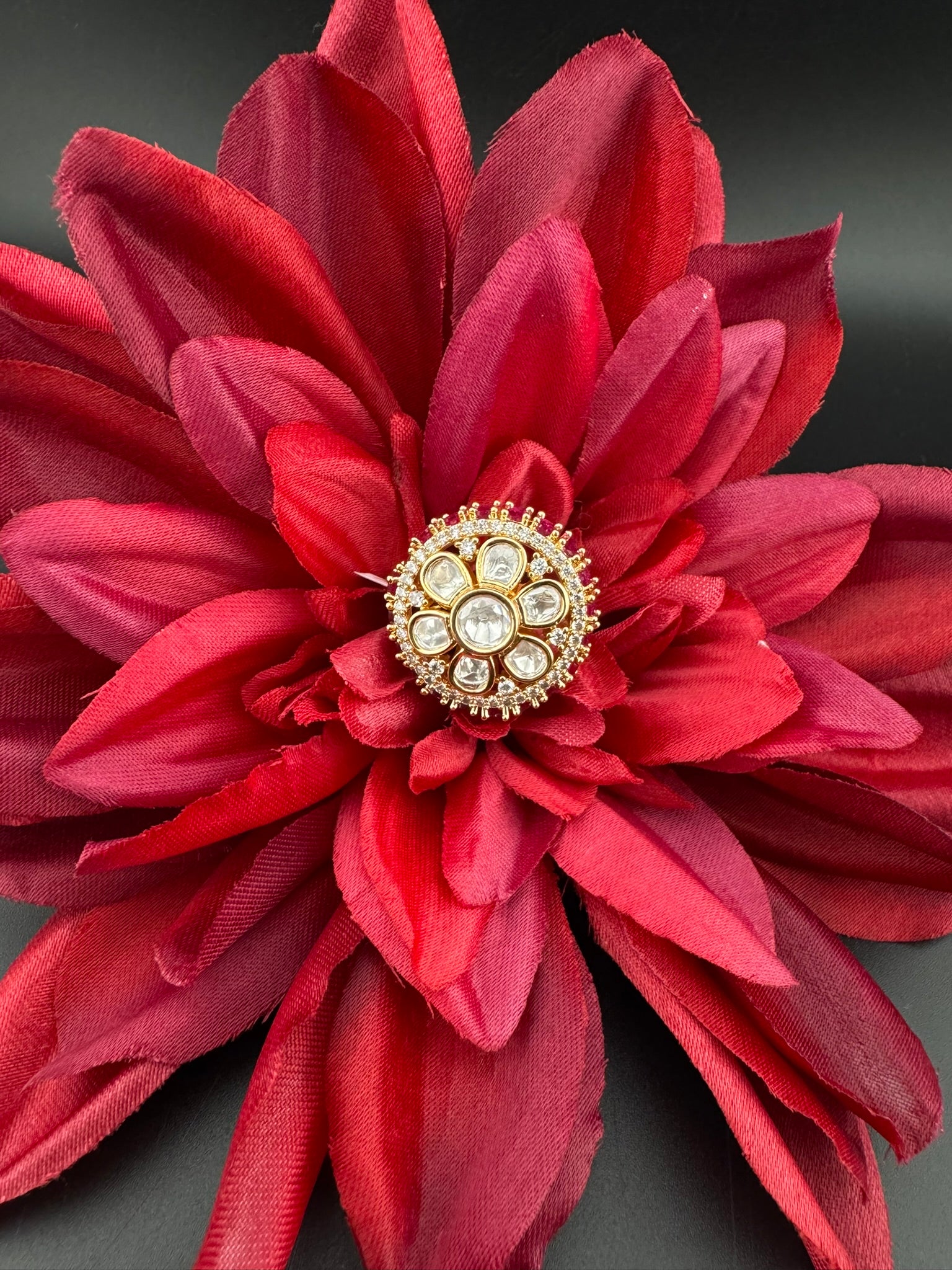 Premium Big Ring Moissanite Kundan is Tyaani inspired Adjustable Finger Ring