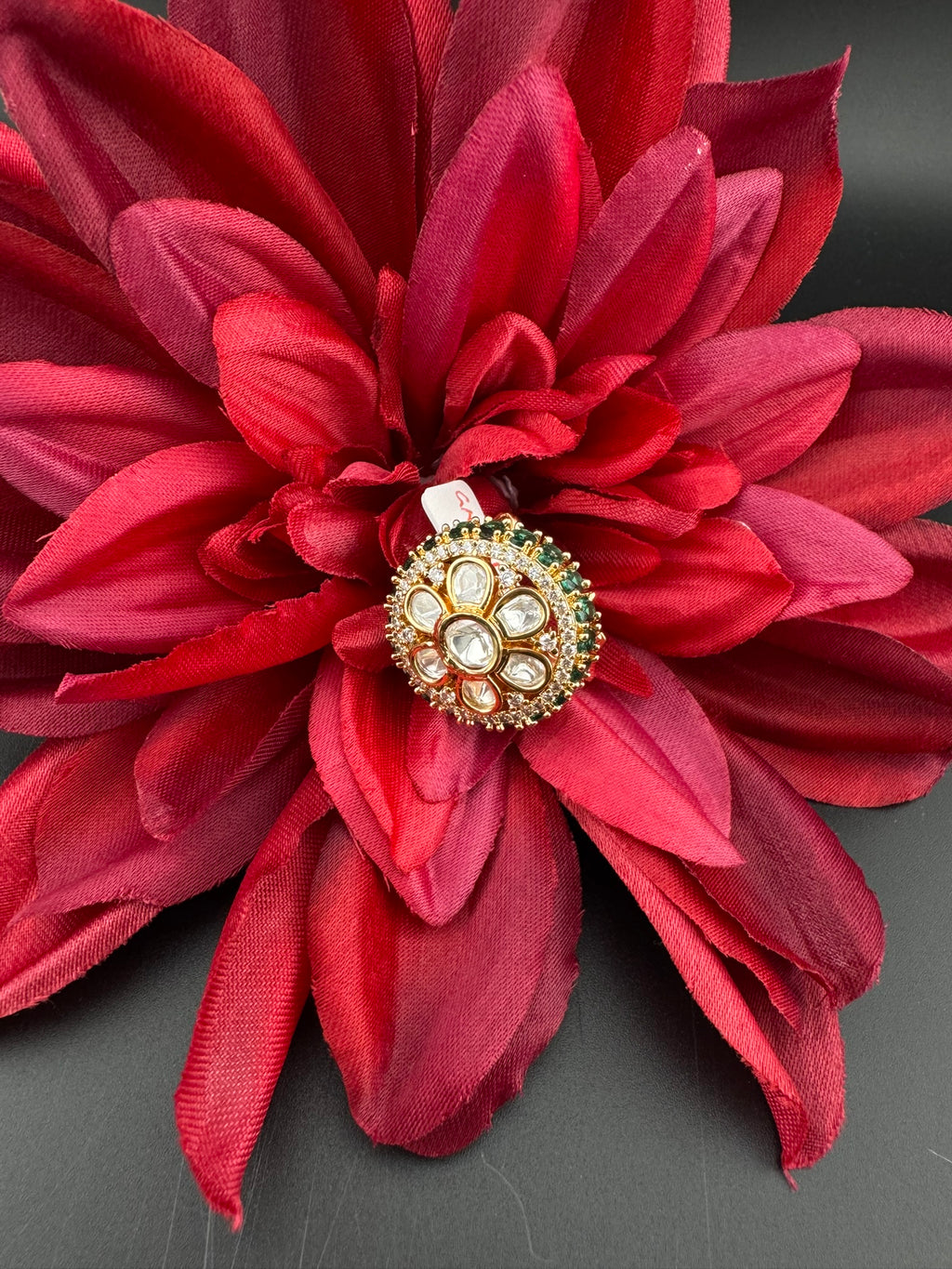 Premium Big Ring Moissanite Kundan is Tyaani inspired Adjustable Finger Ring