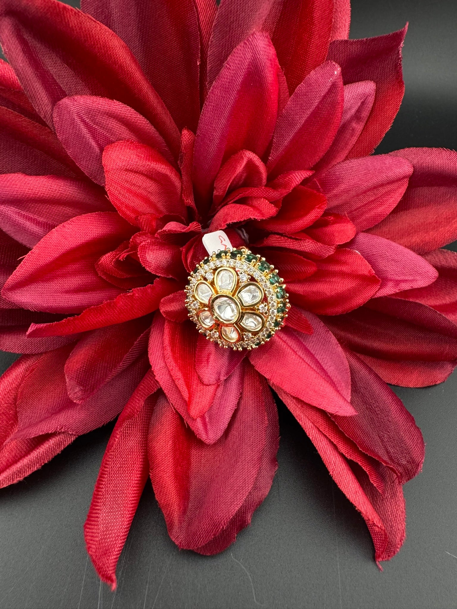Premium Big Ring Moissanite Kundan is Tyaani inspired Adjustable Finger Ring