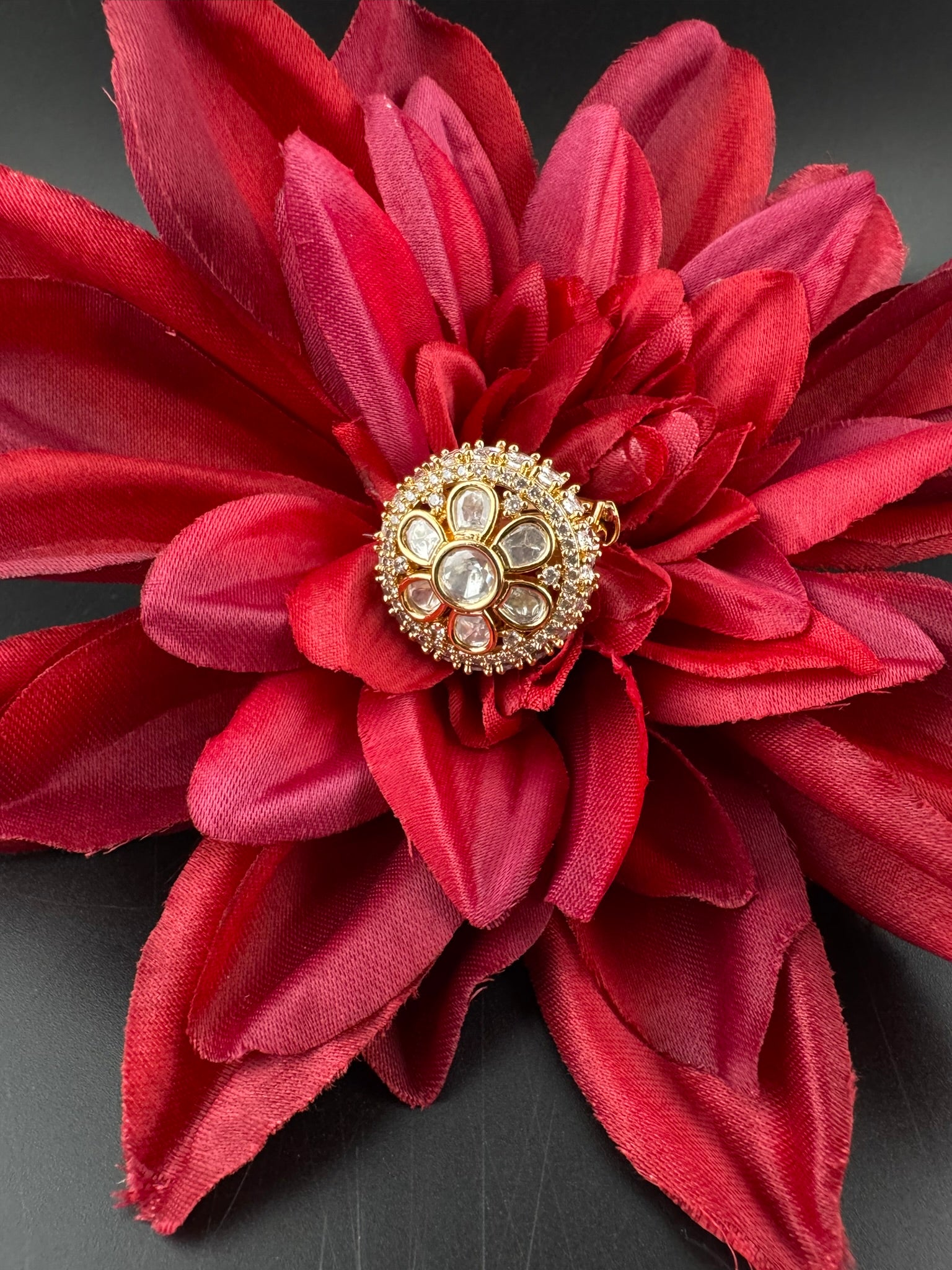 Premium Big Ring Moissanite Kundan is Tyaani inspired Adjustable Finger Ring