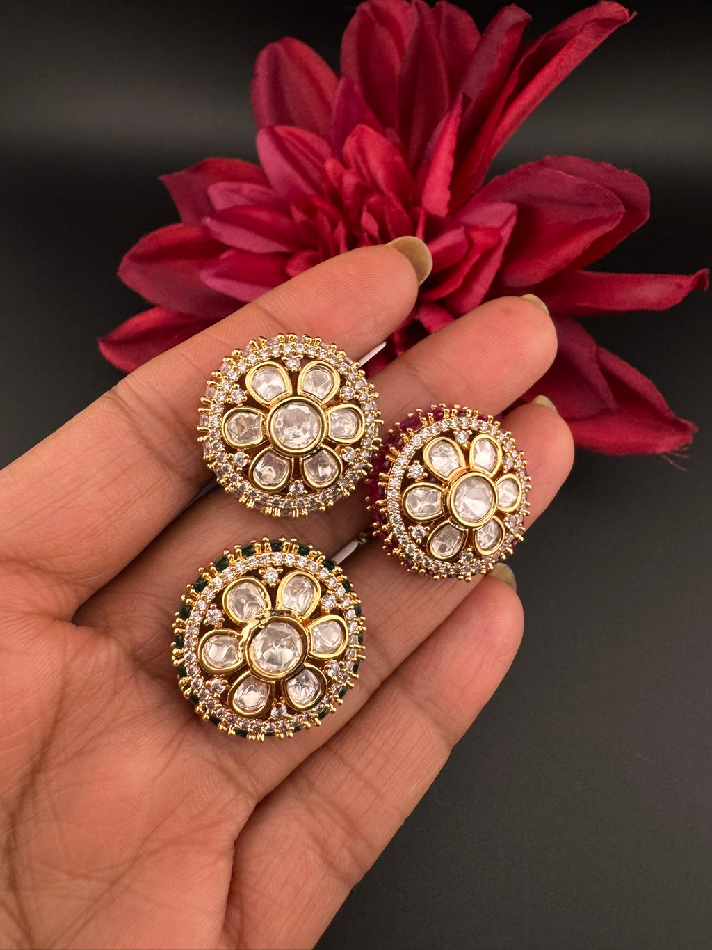 Premium Big Ring Moissanite Kundan is Tyaani inspired Adjustable Finger Ring