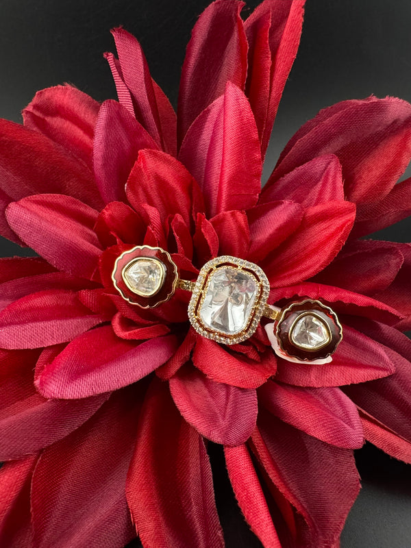 Premium 2 Finger Ring in kundan, Italian Mina(Enamel) Adjustable Finger Ring