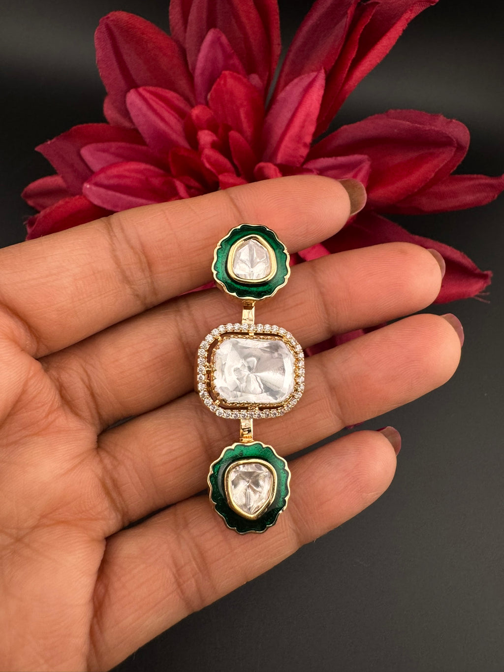 Premium 2 Finger Ring in kundan, Italian Mina(Enamel) Adjustable Finger Ring