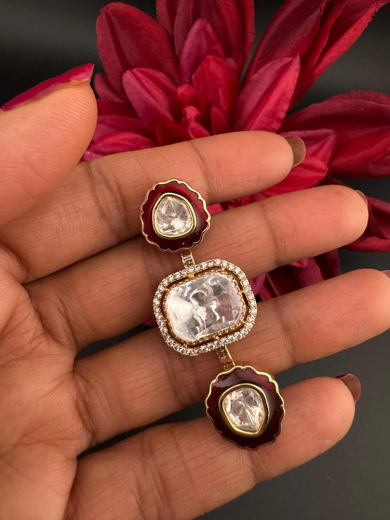 Premium 2 Finger Ring in kundan, Italian Mina(Enamel) Adjustable Finger Ring