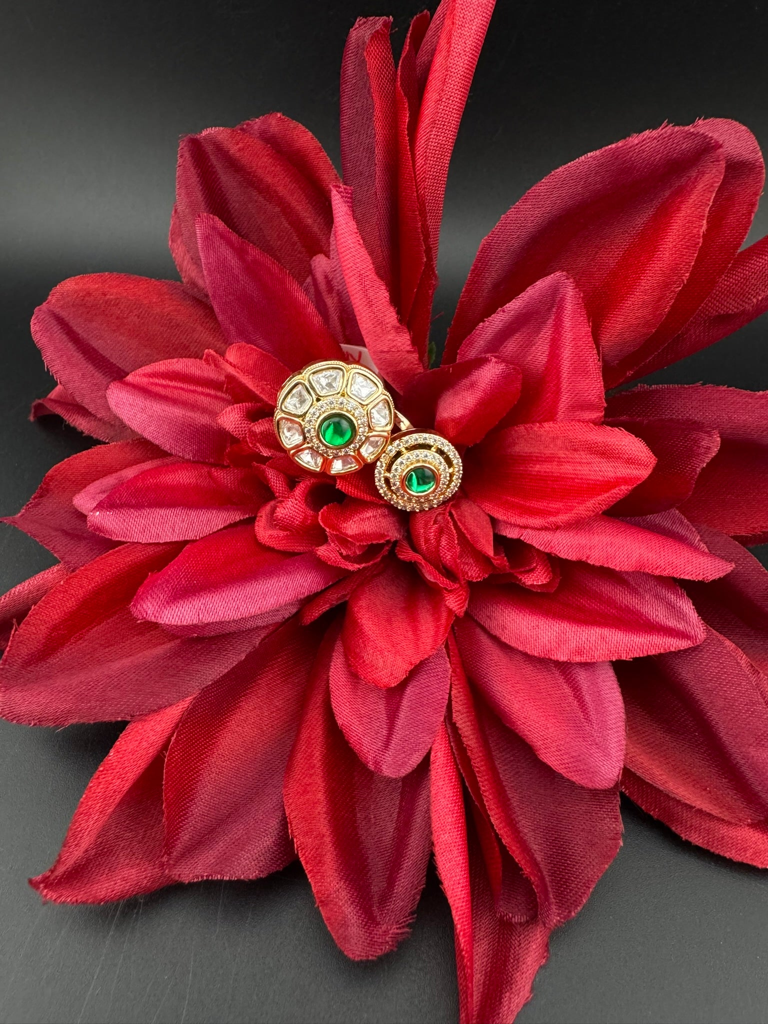 Premium 2 Finger Ring in Moissanite kundan and CZ Adjustable Finger Ring, One size fits all