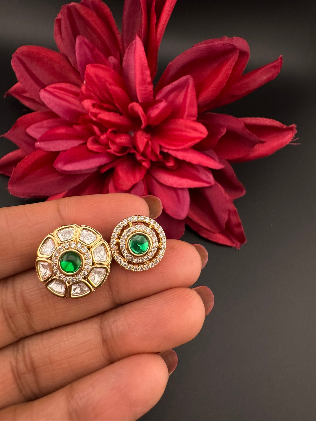 Premium 2 Finger Ring in Moissanite kundan and CZ Adjustable Finger Ring, One size fits all