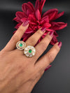 Premium 2 Finger Ring in Moissanite kundan and CZ Adjustable Finger Ring, One size fits all