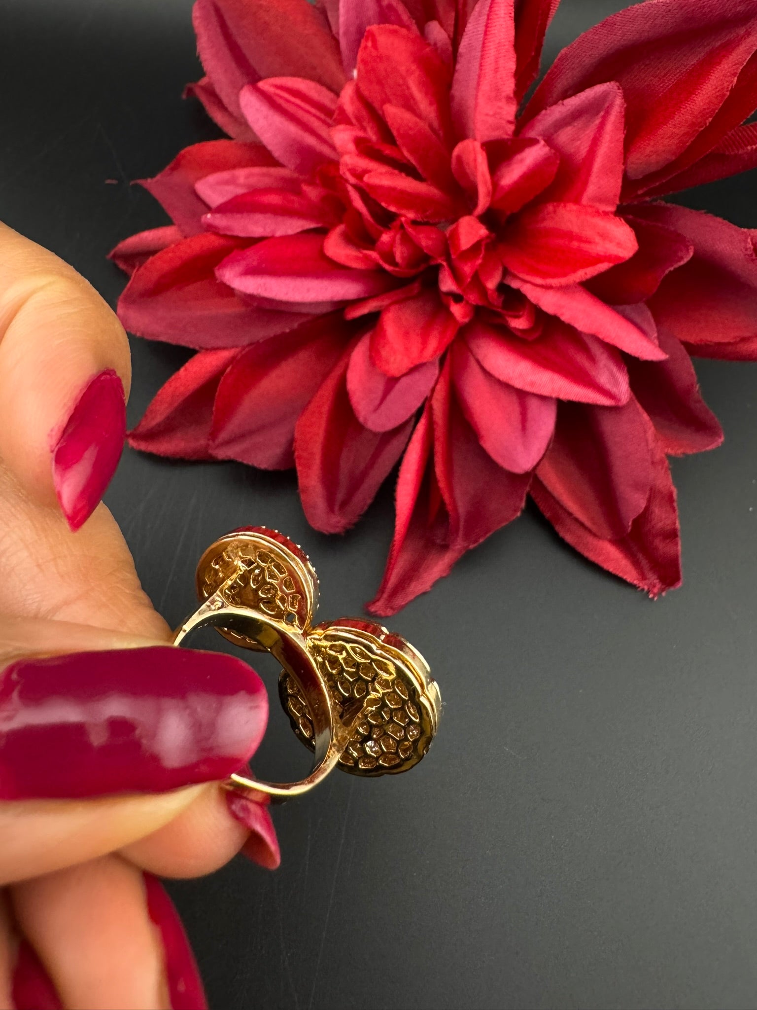 Premium 2 Finger Ring in Moissanite kundan and CZ Adjustable Finger Ring, One size fits all