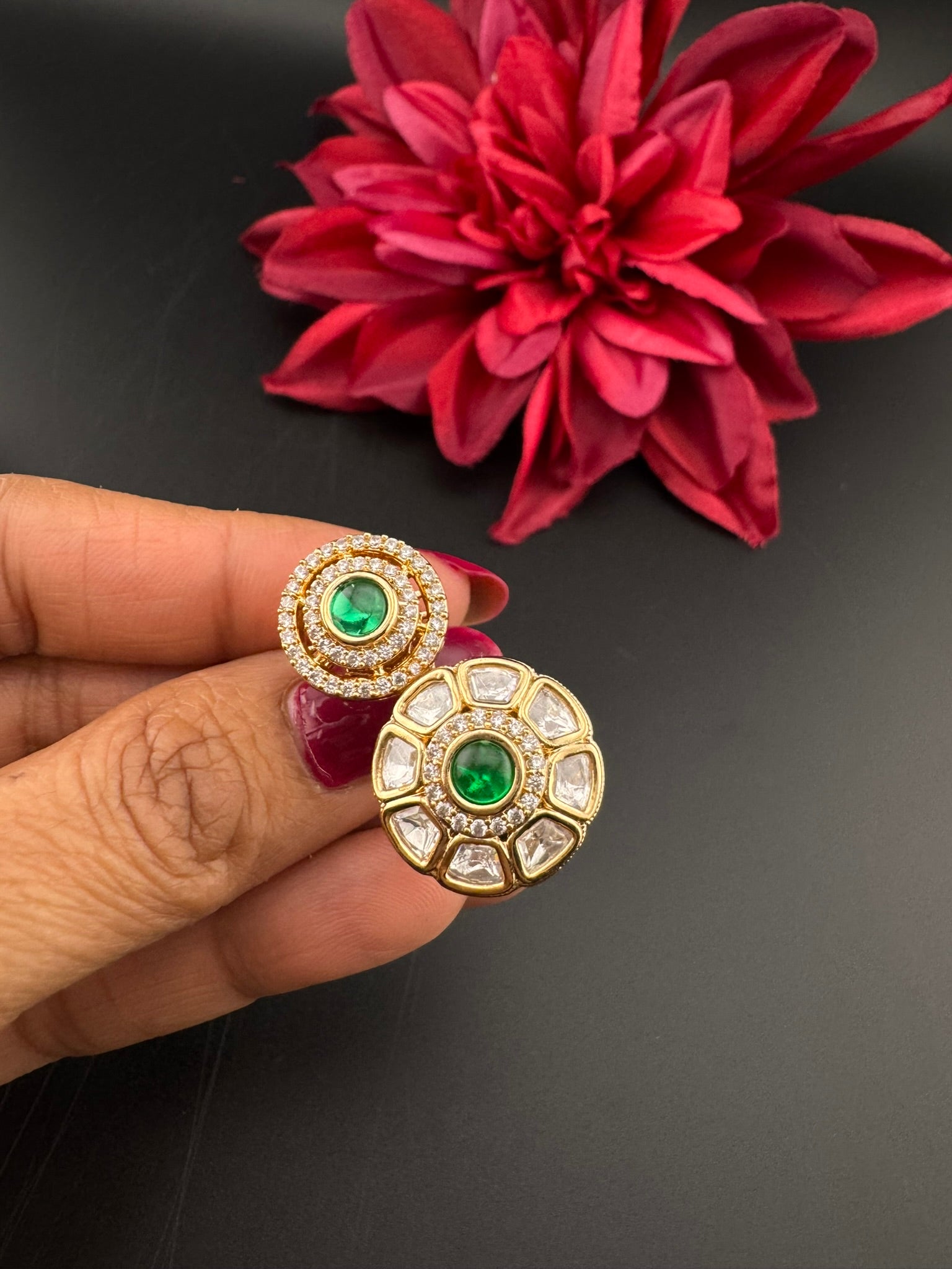 Premium 2 Finger Ring in Moissanite kundan and CZ Adjustable Finger Ring, One size fits all