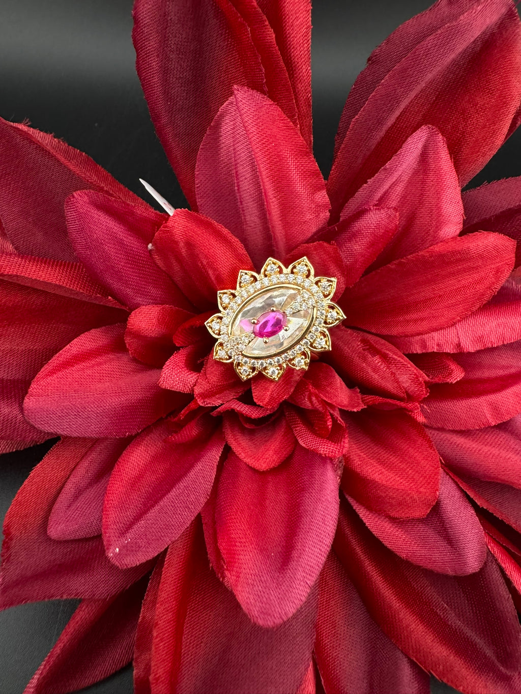 Premium Ring Uncut Moissanite Kundan and CZ is Tyaani inspired Adjustable Finger Ring