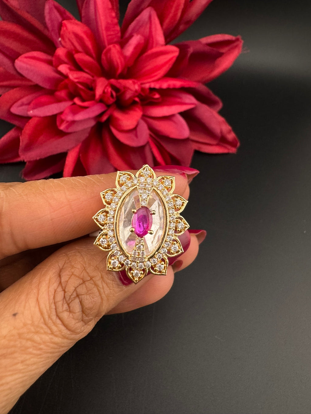 Premium Ring Uncut Moissanite Kundan and CZ is Tyaani inspired Adjustable Finger Ring