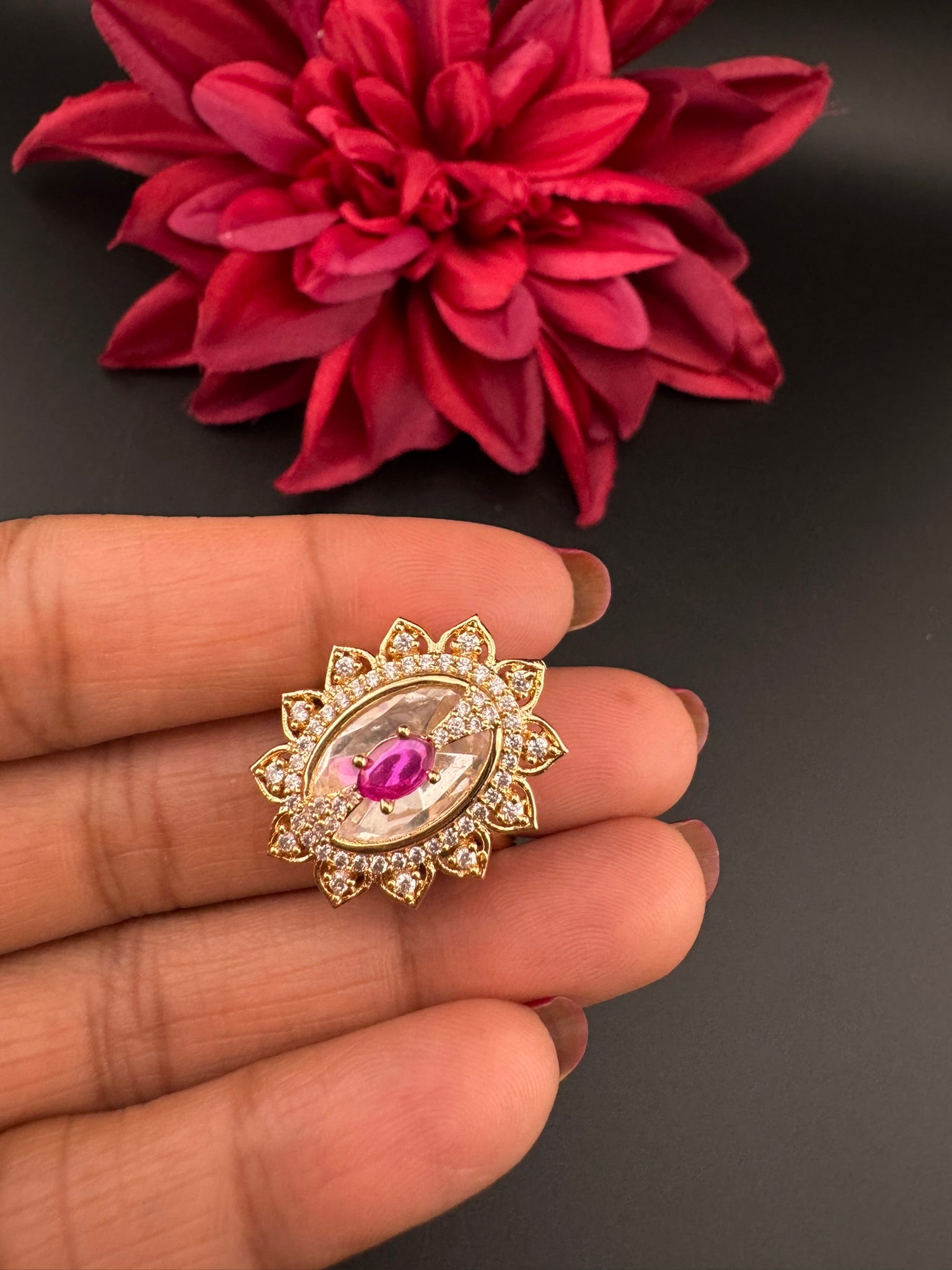 Premium Ring Uncut Moissanite Kundan and CZ is Tyaani inspired Adjustable Finger Ring