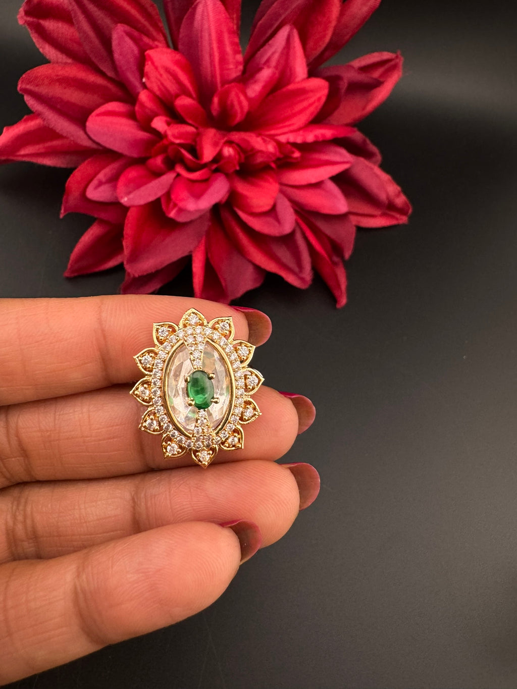 Premium Ring Uncut Moissanite Kundan and CZ is Tyaani inspired Adjustable Finger Ring