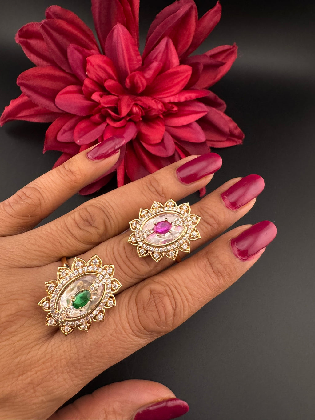Premium Ring Uncut Moissanite Kundan and CZ is Tyaani inspired Adjustable Finger Ring