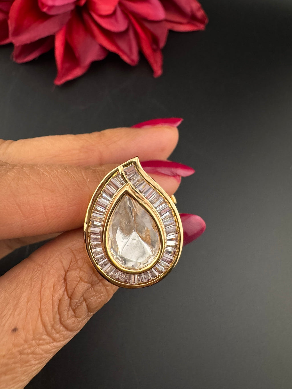 Premium Quality Ring Moissanite Kundan and CZ is Tyaani inspired Adjustable Finger Ring