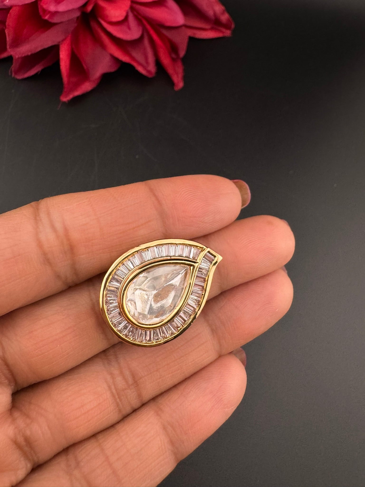 Premium Quality Ring Moissanite Kundan and CZ is Tyaani inspired Adjustable Finger Ring