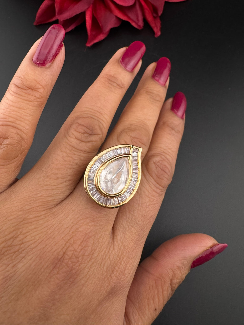 Premium Quality Ring Moissanite Kundan and CZ is Tyaani inspired Adjustable Finger Ring