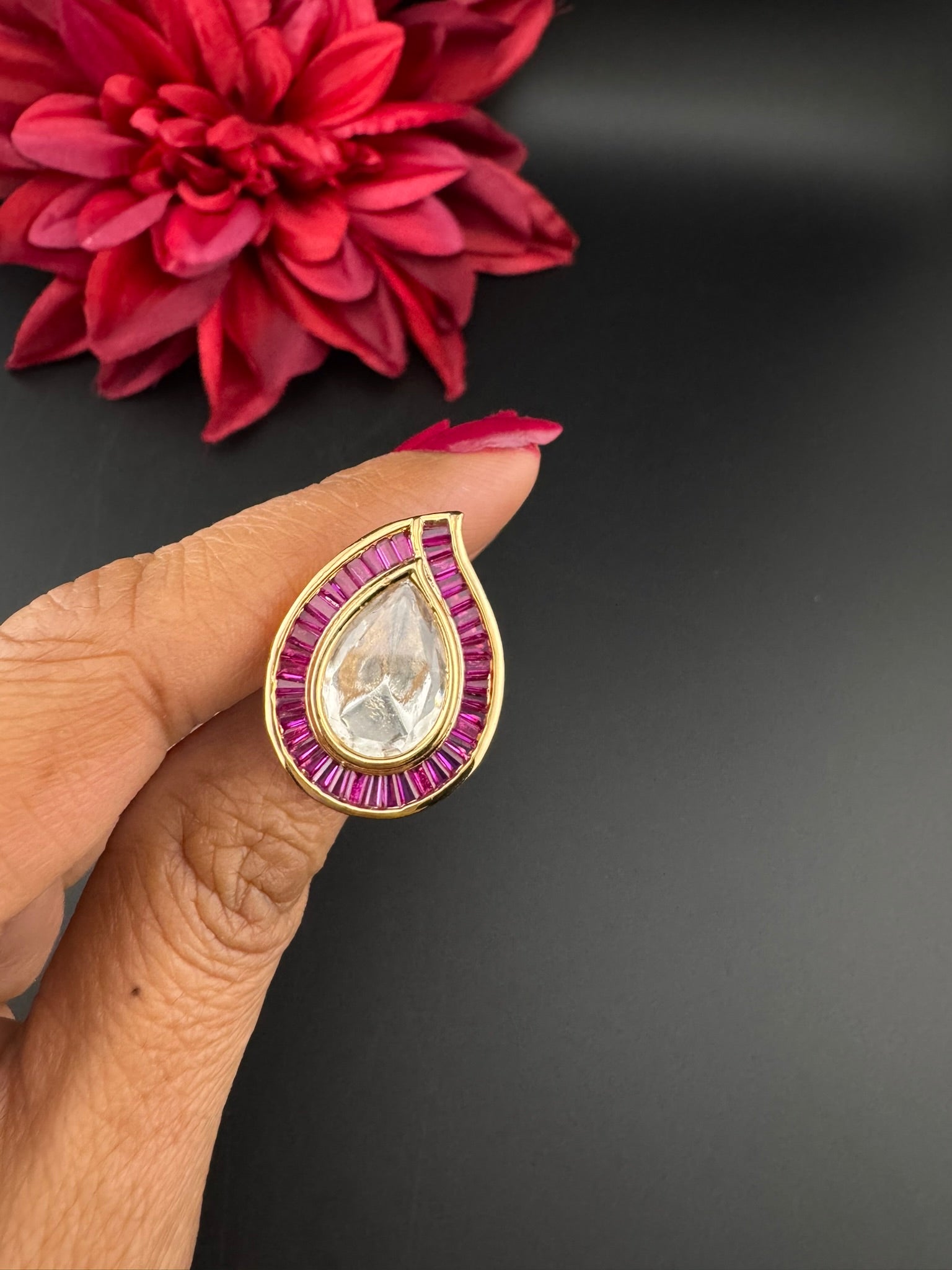 Premium Quality Ring Moissanite Kundan and CZ is Tyaani inspired Adjustable Finger Ring