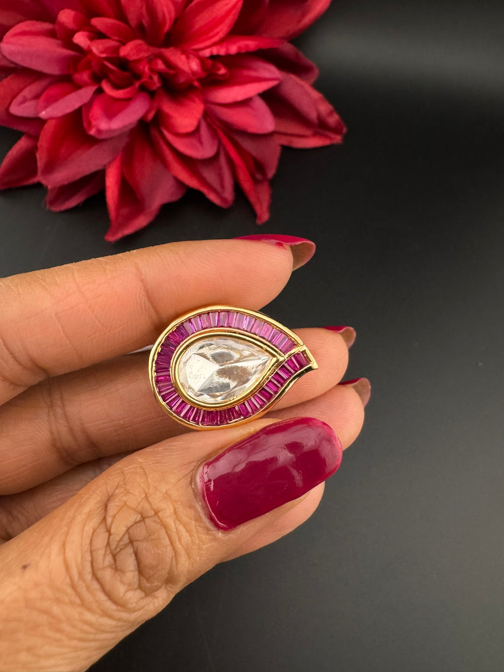 Premium Quality Ring Moissanite Kundan and CZ is Tyaani inspired Adjustable Finger Ring