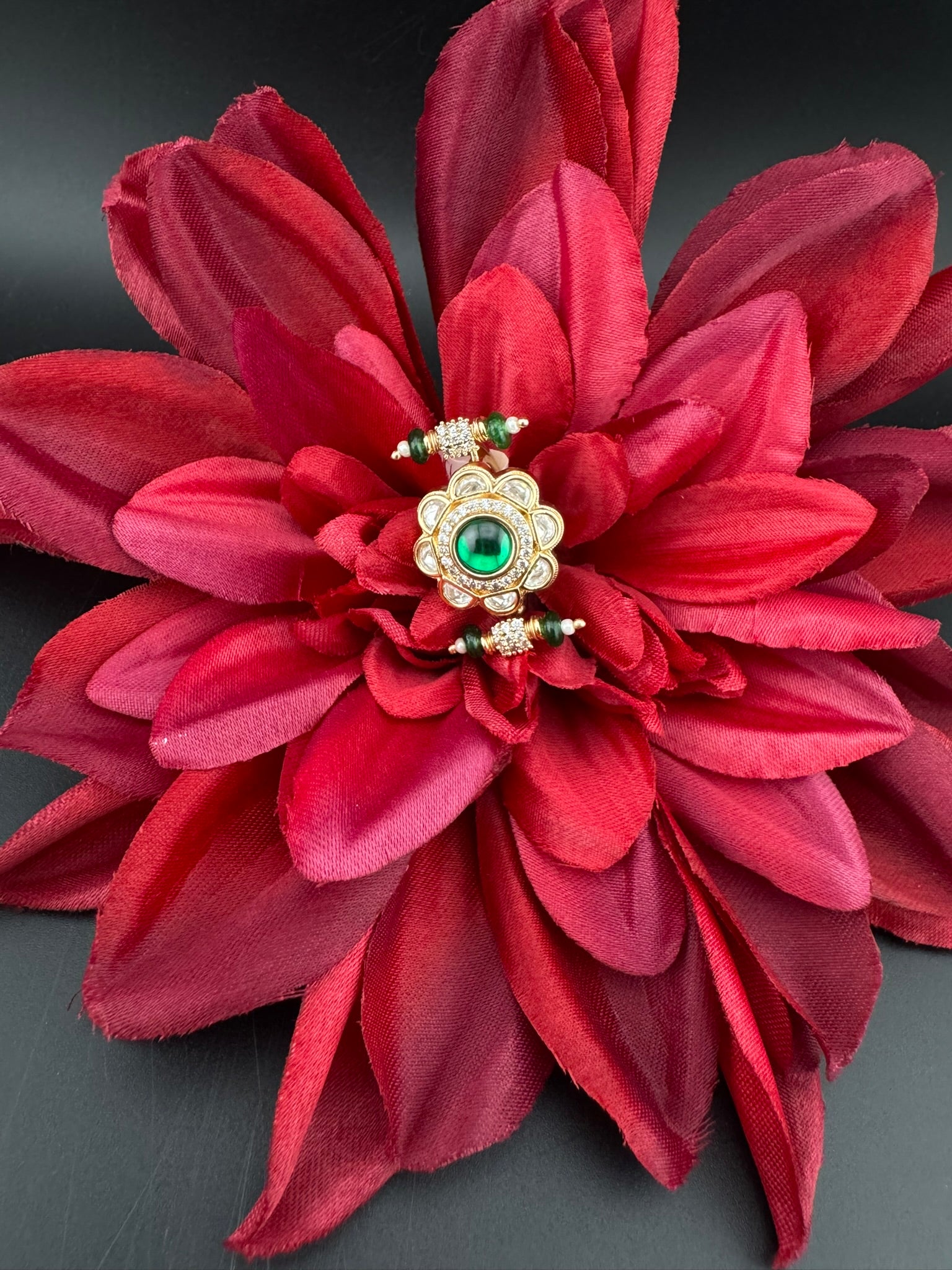 Premium 2 Finger Ring in Moissanite kundan and CZ Adjustable Finger Ring