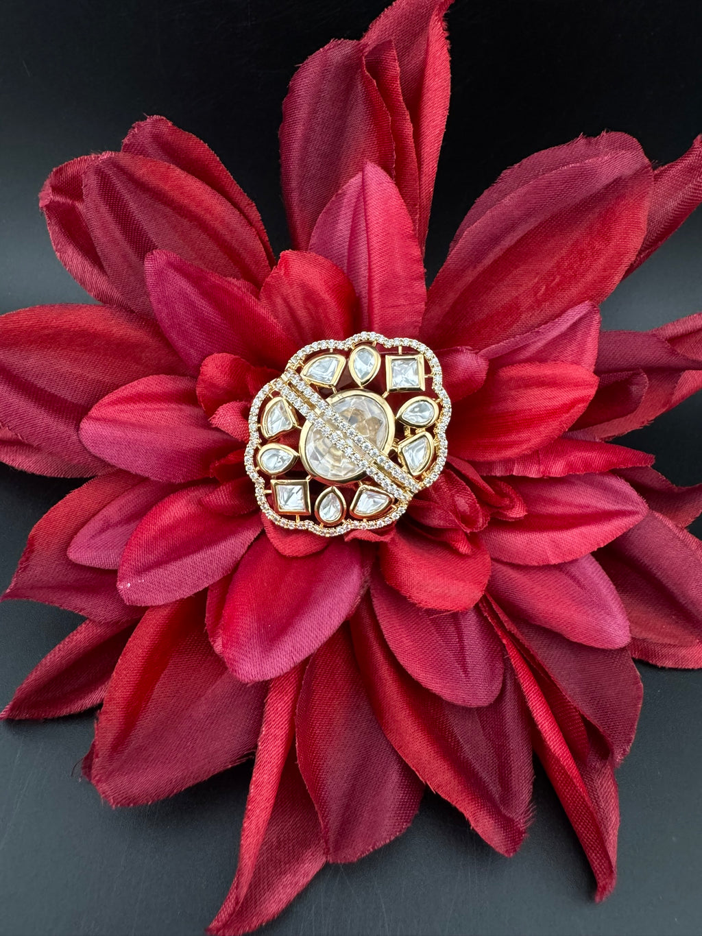 Premium Quality Big Ring Moissanite Kundan is Tyaani inspired Adjustable Finger Ring
