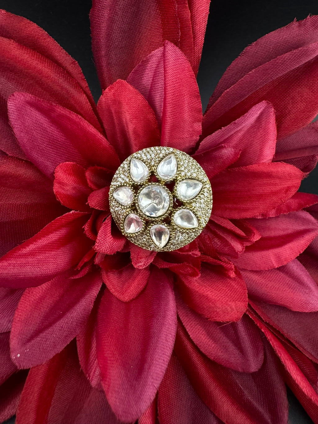 Premium Quality Big Ring Moissanite Kundan is Tyaani inspired Adjustable Finger Ring