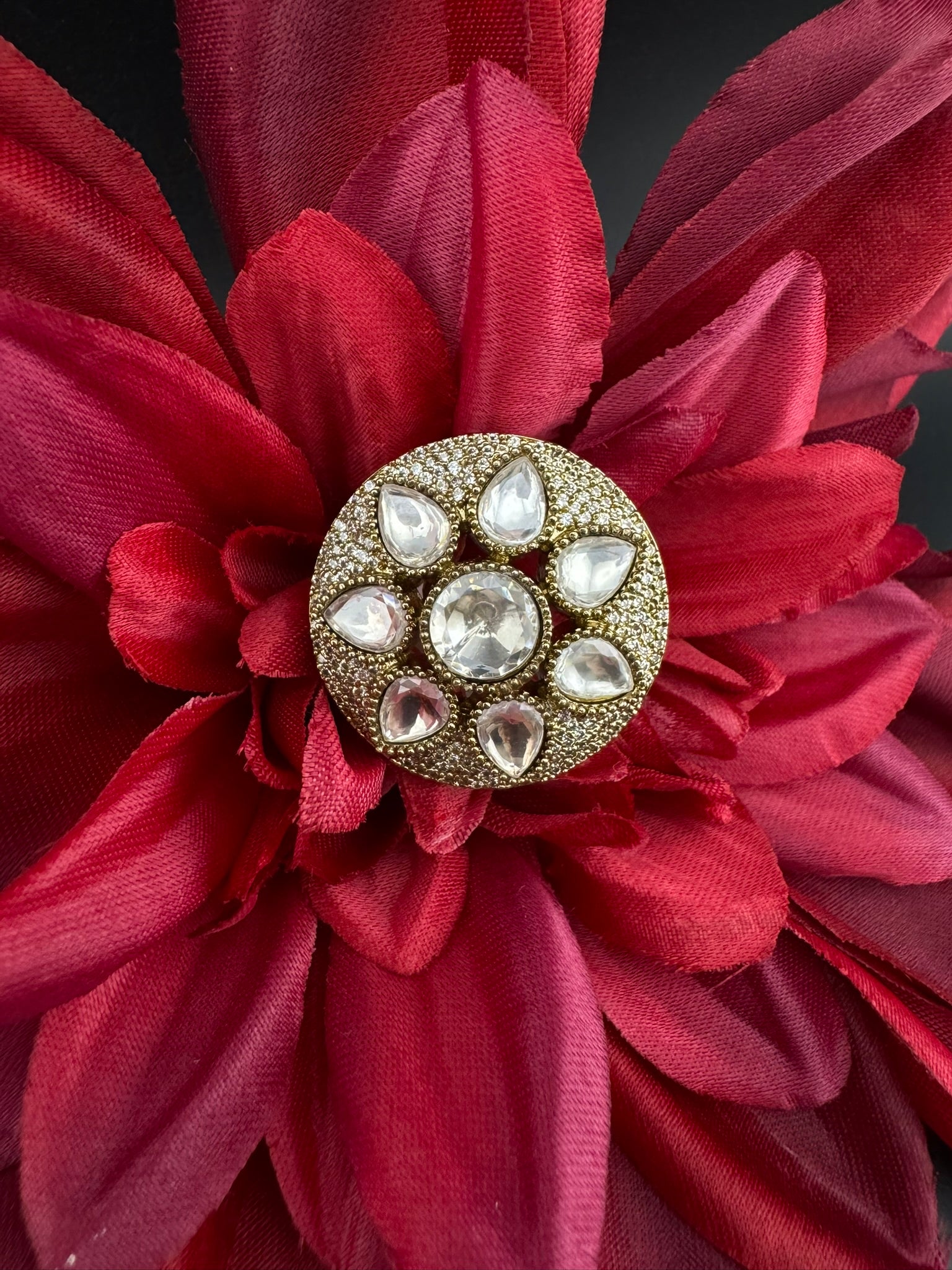 Premium Quality Big Ring Moissanite Kundan is Tyaani inspired Adjustable Finger Ring