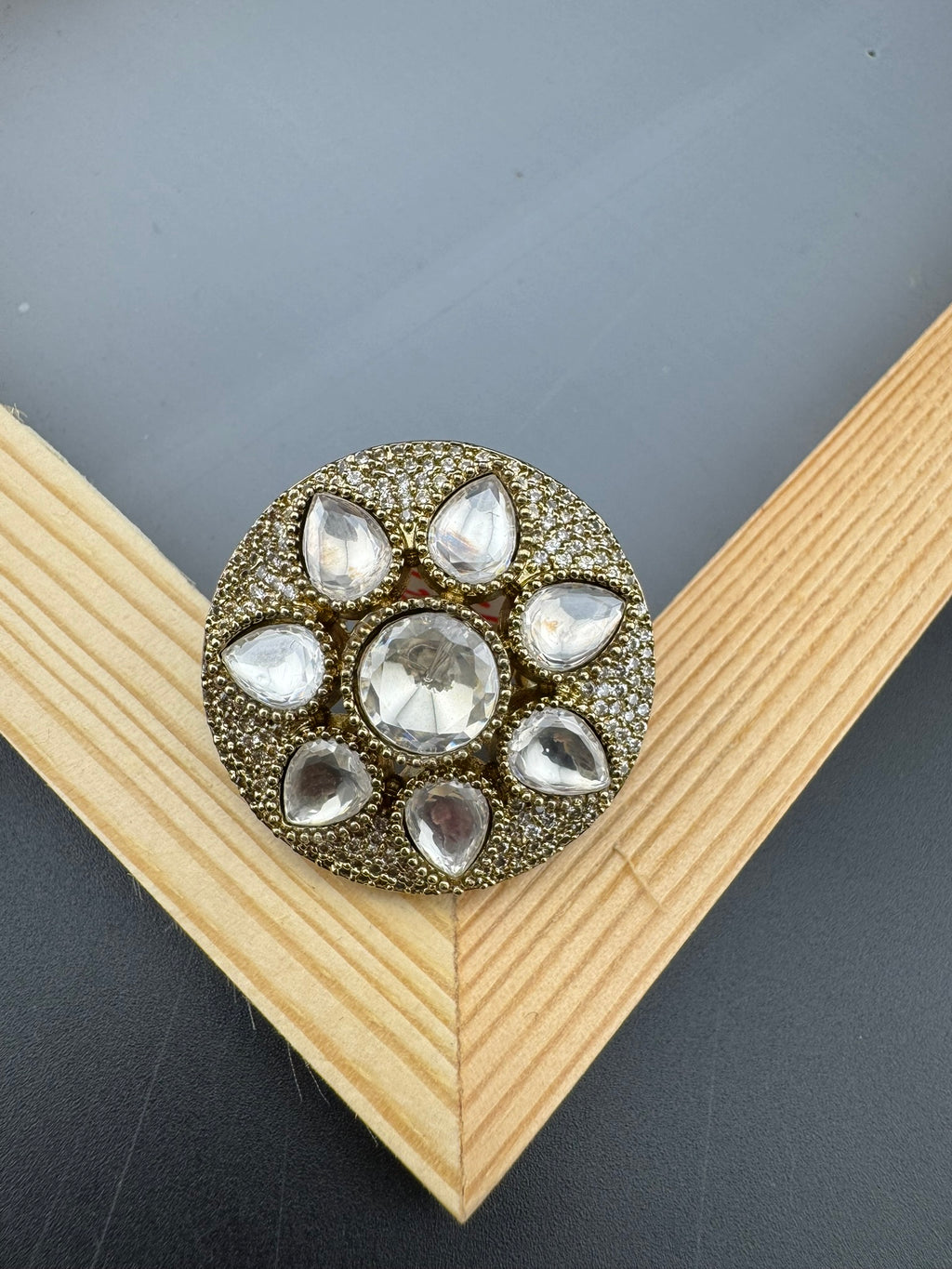 Premium Quality Big Ring Moissanite Kundan is Tyaani inspired Adjustable Finger Ring