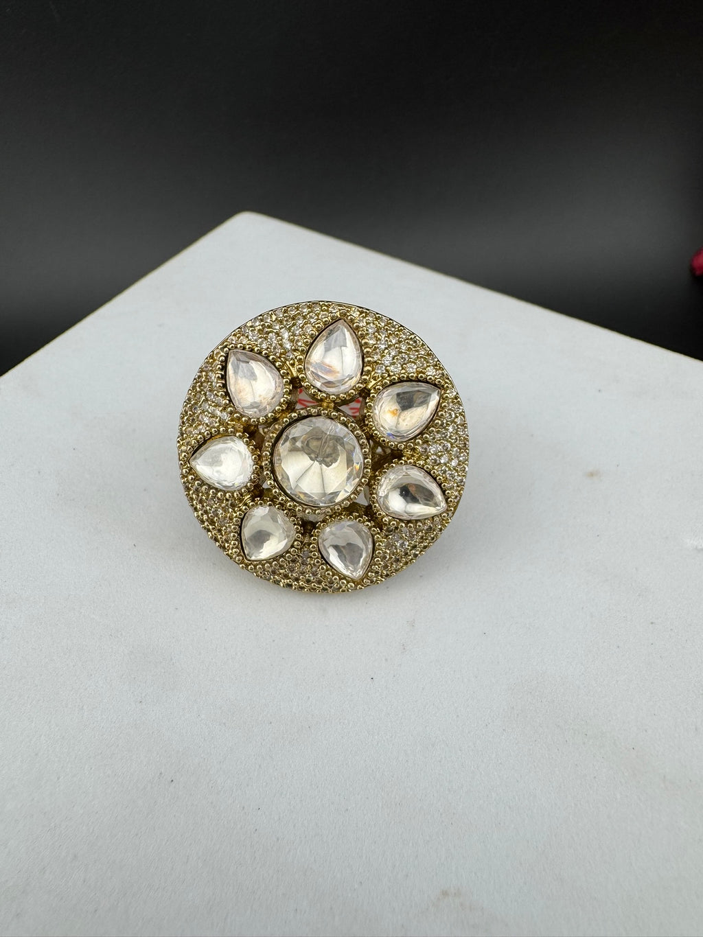 Premium Quality Big Ring Moissanite Kundan is Tyaani inspired Adjustable Finger Ring